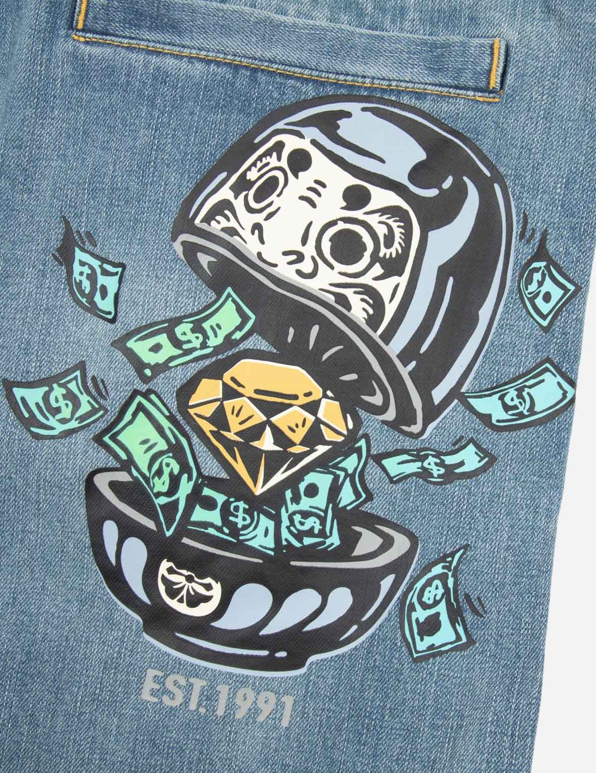 Diamond Daruma Printed Pocket Cropped-Fit Jeans #2027 - 7