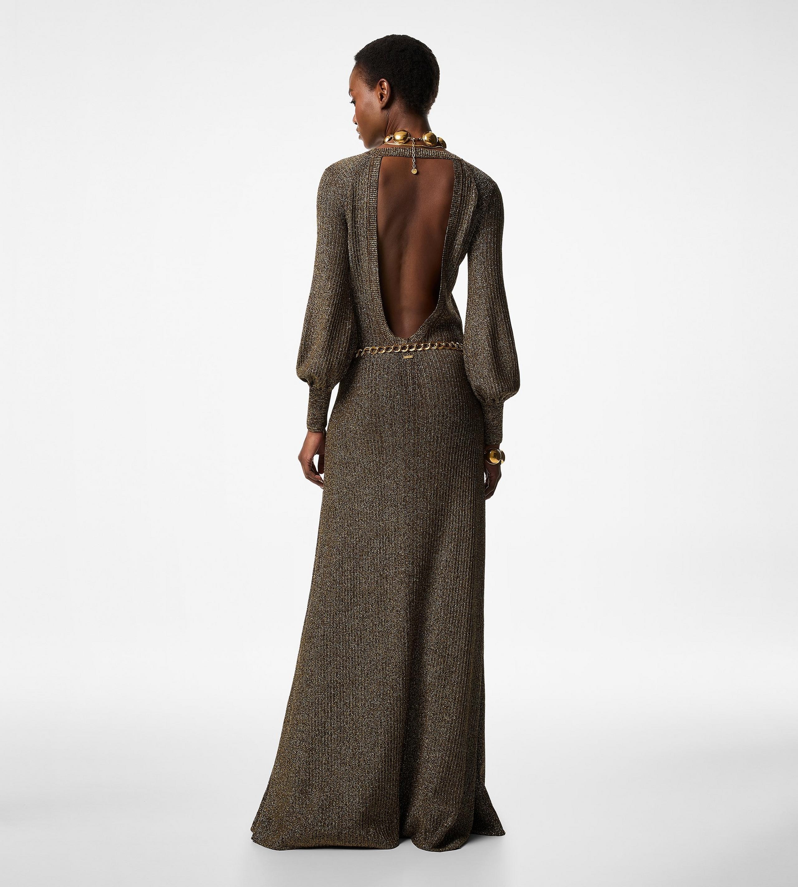 LONG V-NECK DRESS WITH OPEN BACK - 4