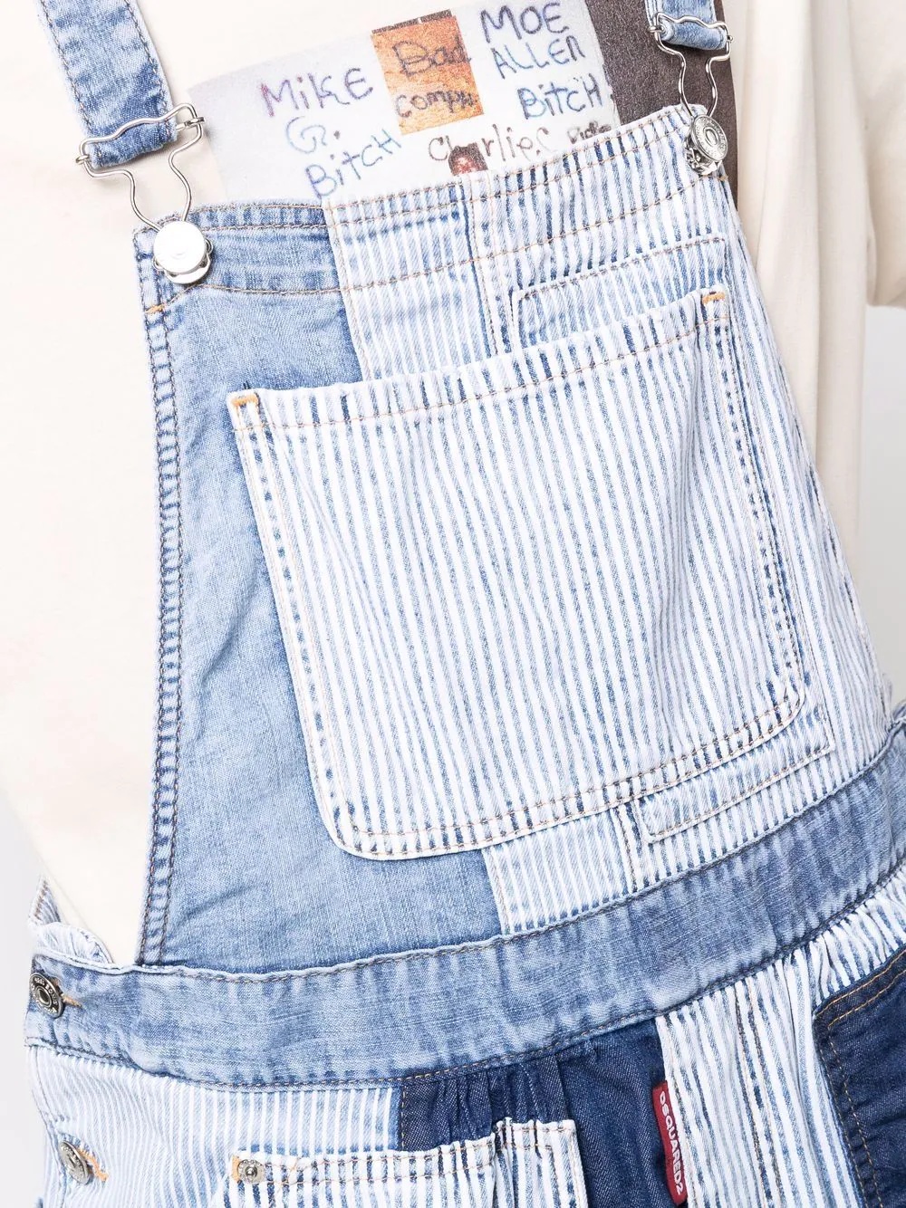 patchwork denim dungarees - 5