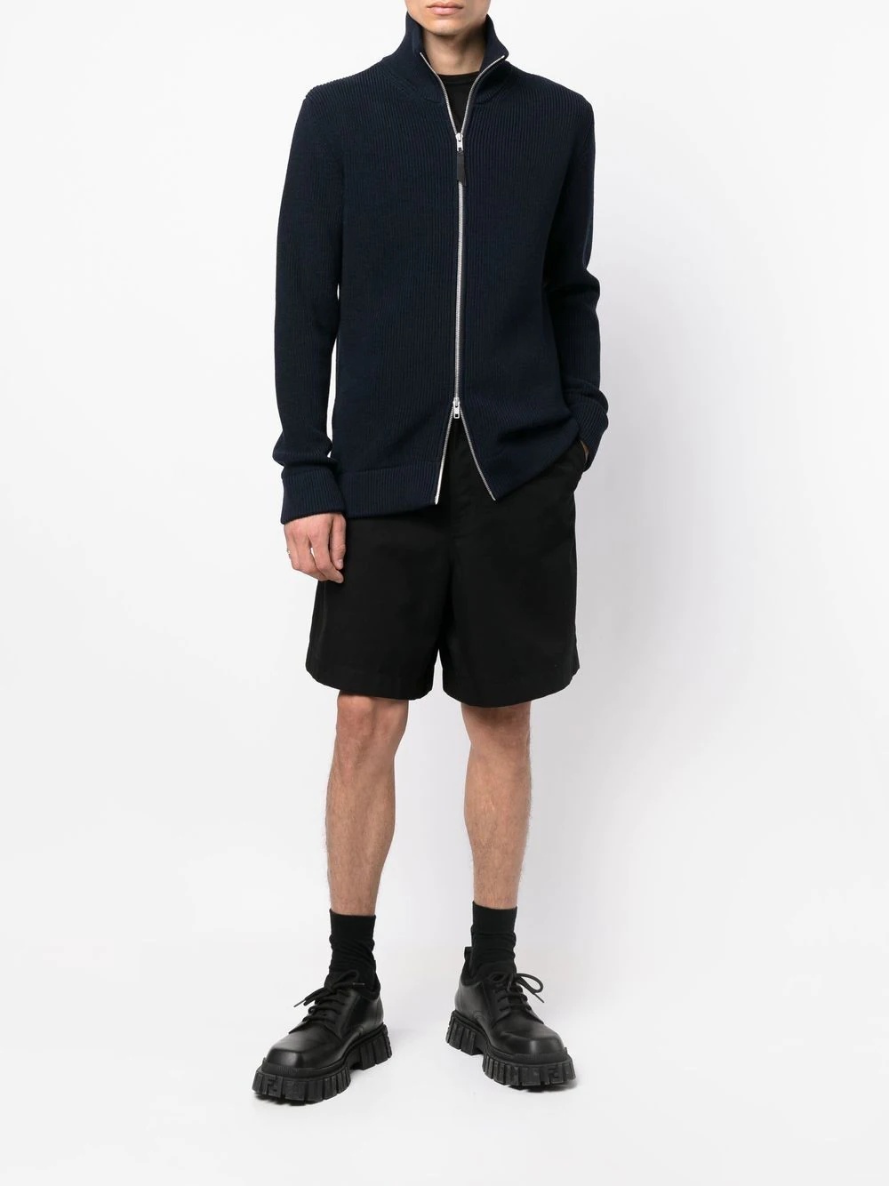 ribbed zip-up cardigan - 2