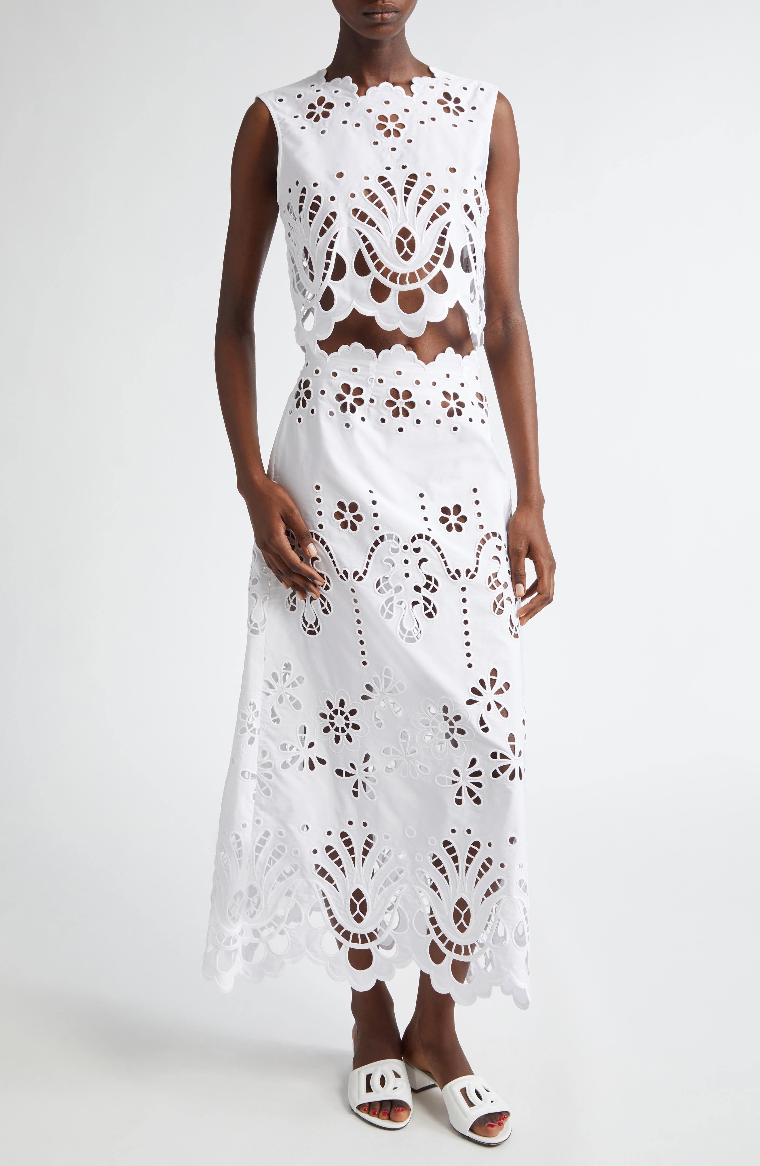 Dolce&Gabbana Cutwork Embroidery A-Line Skirt in Bianco Ottico at Nordstrom - 2