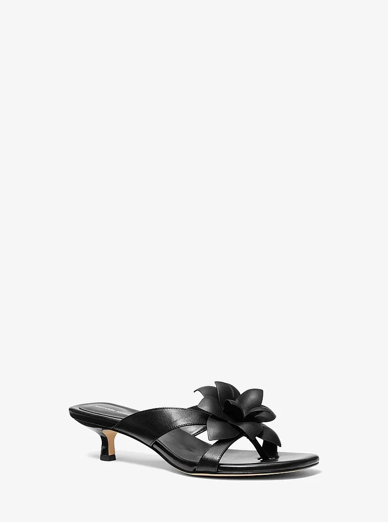 Jacie Floral Embellished Leather Kitten Heel Sandal - 1