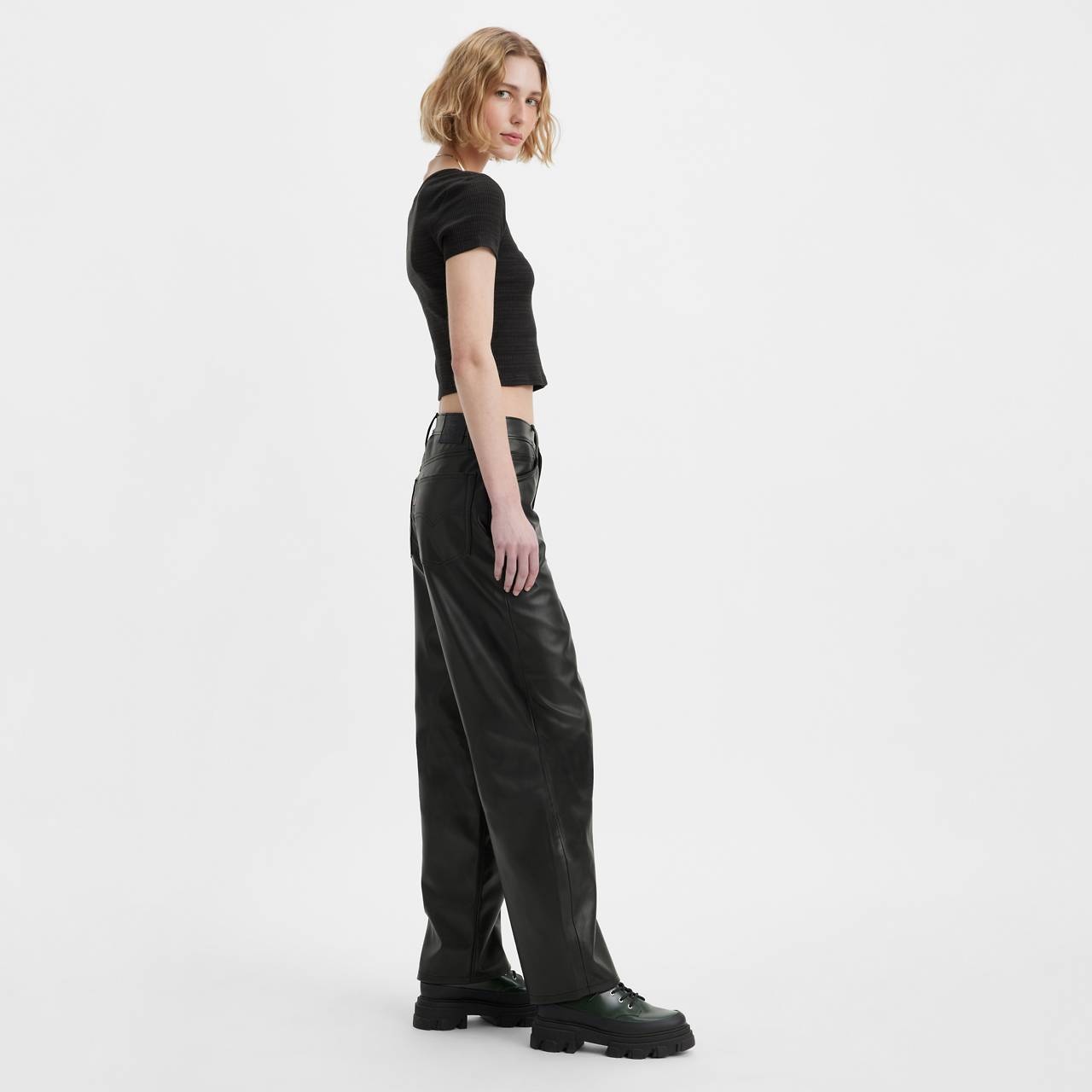 FAUX LEATHER BAGGY DAD WOMEN'S PANTS - 4