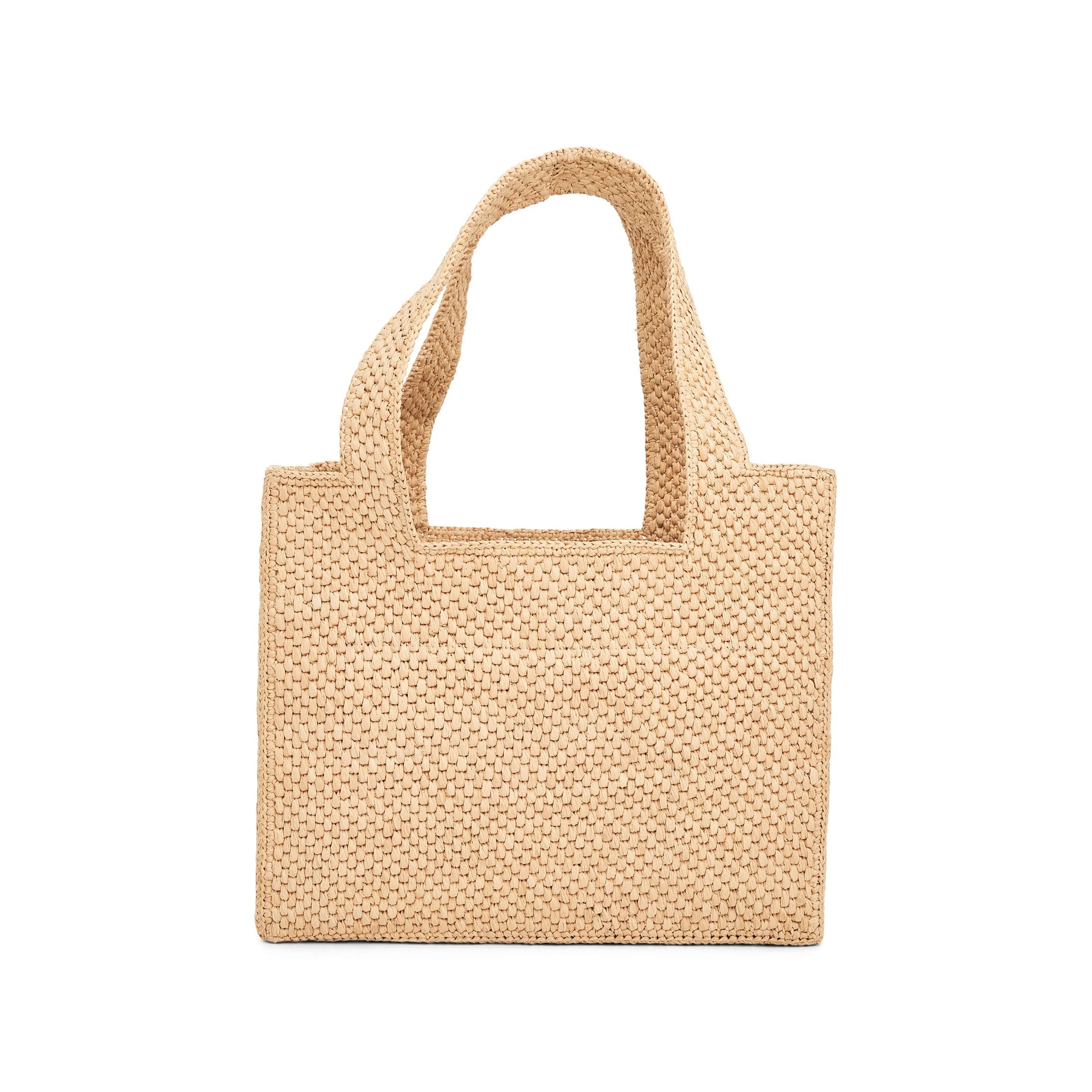 Medium Logo Font Tote Bag in Raffia and Calfskin in Natural - 3