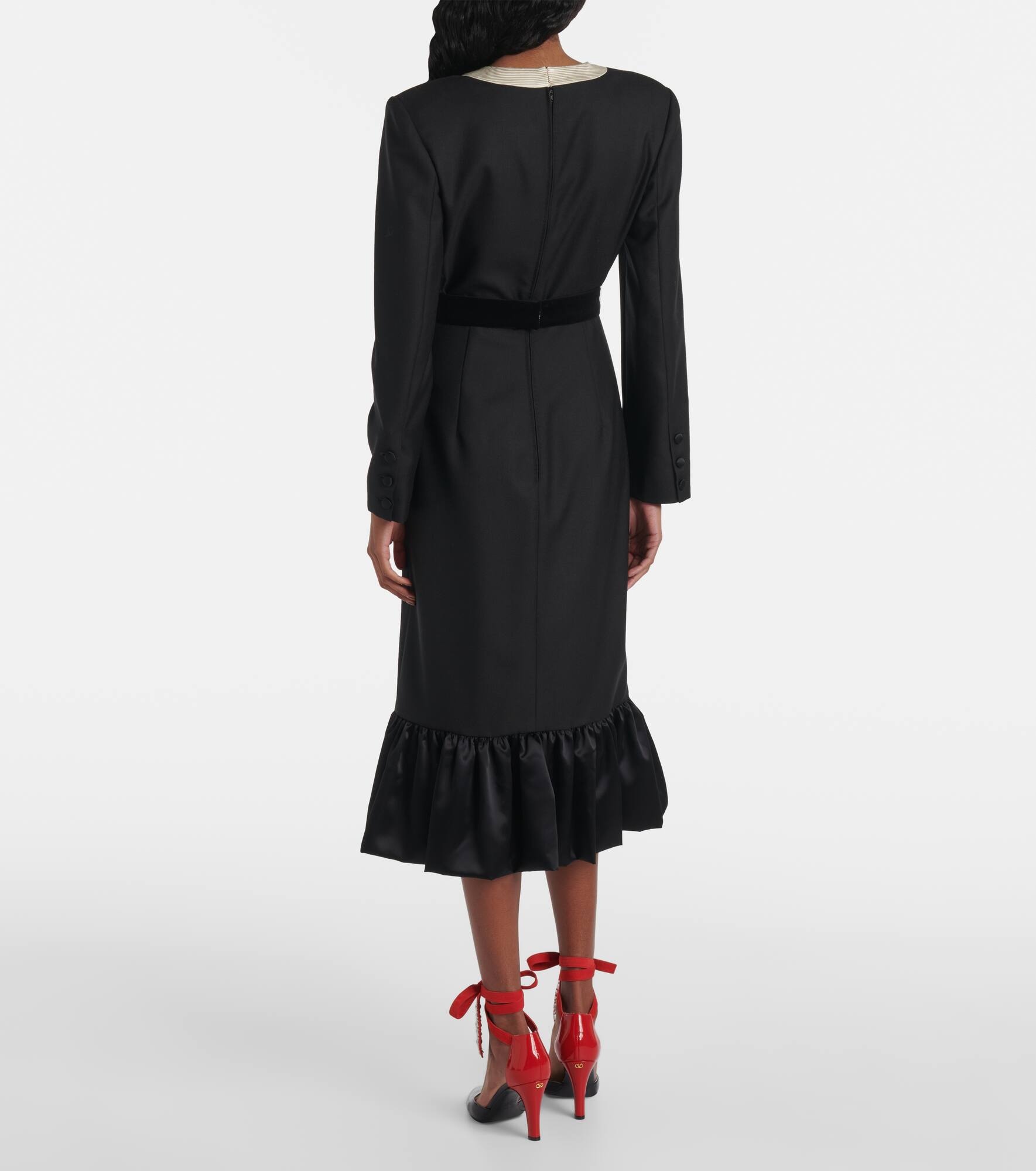 Bow-detail virgin wool midi dress - 3