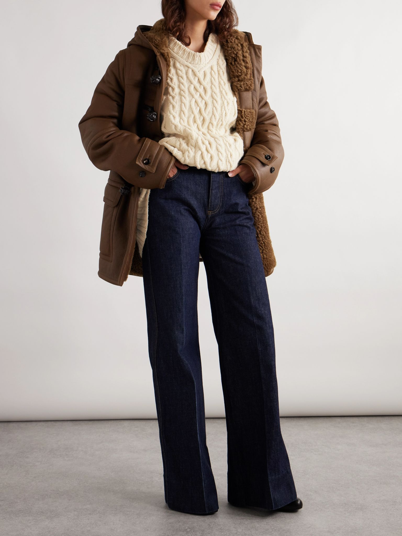 Oversized cable-knit wool sweater Cream - 2