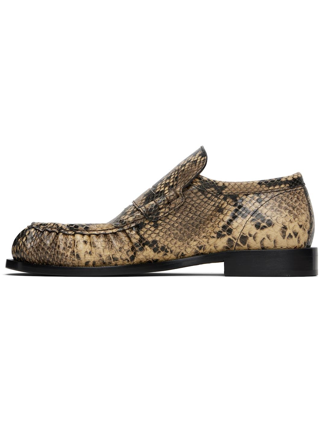 Beige Snake Print Loafers - 3
