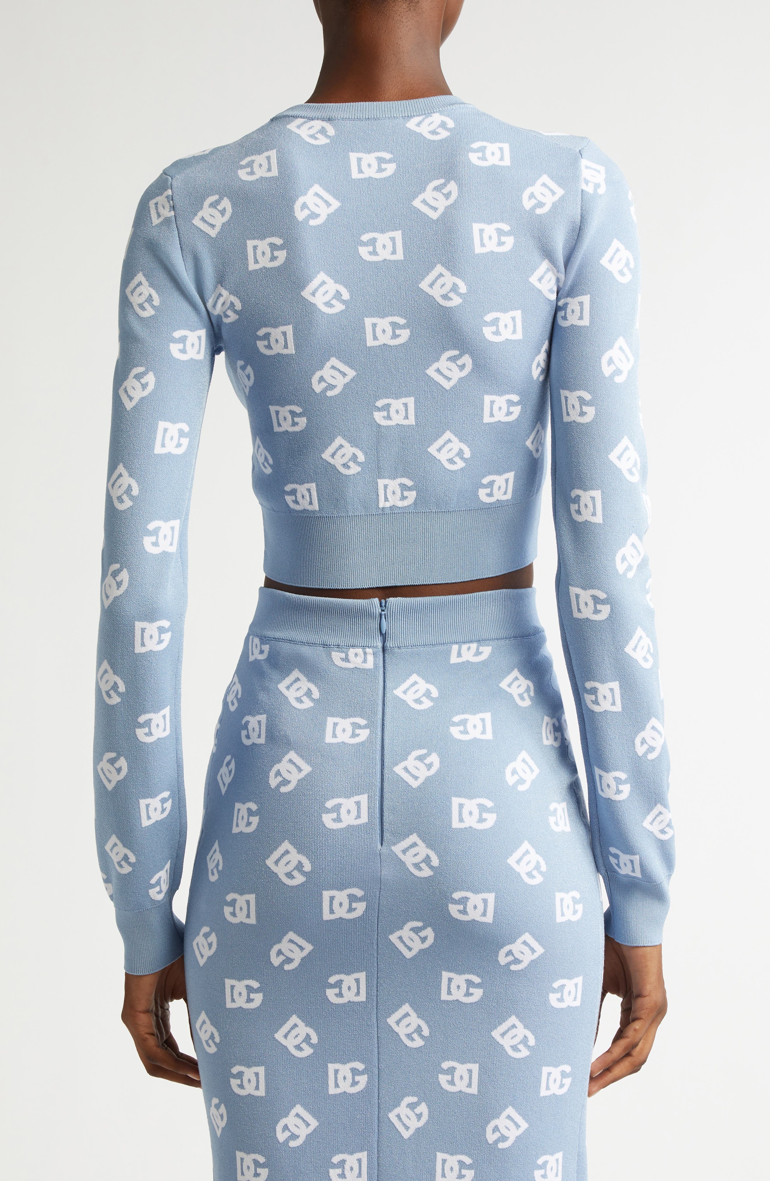 Dolce&Gabbana Logo Jacquard Crop Crewneck Sweater in B0143 Celeste Chiaro at Nordstrom - 3