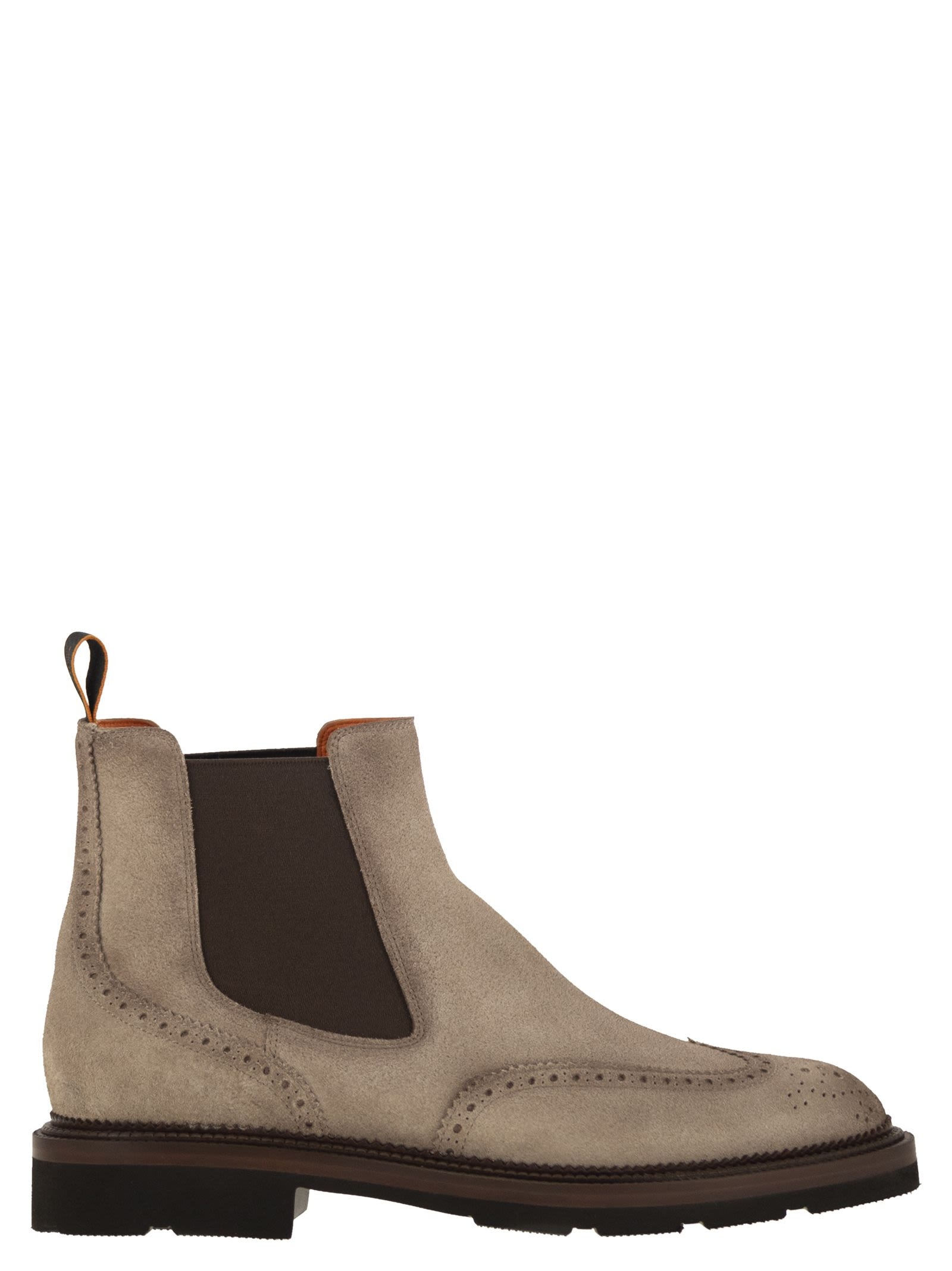 Santoni Men Chelsea Brogue Suede Ankle Boot - 1