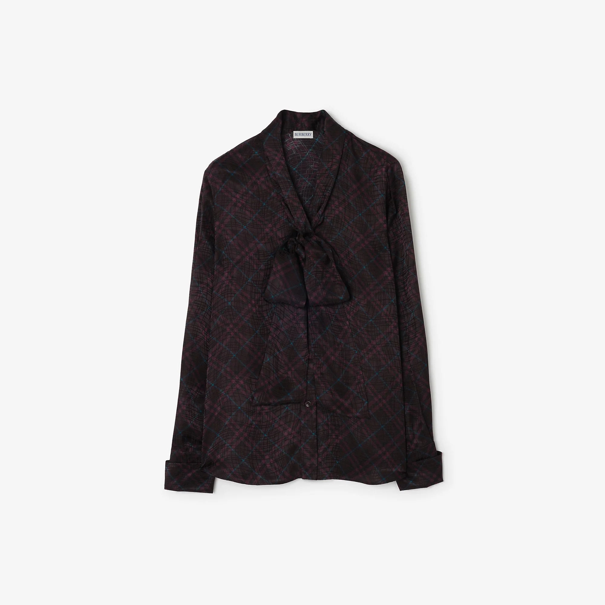 Check Silk Blend Scarf Blouse - 1