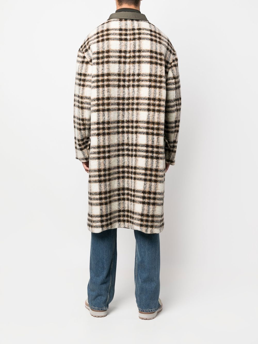 check-pattern single-breasted coat - 4