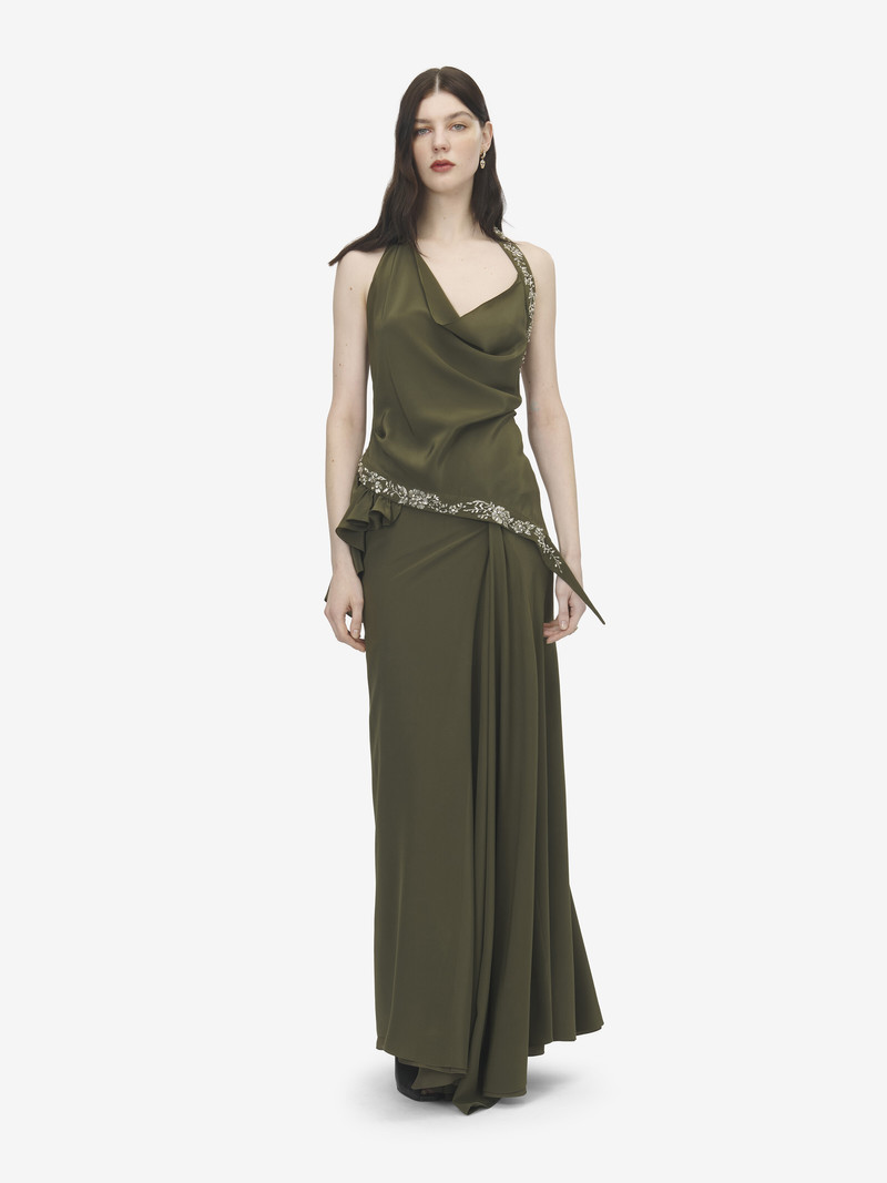 Women's Floral Embroidery Asymmetric Top in Green 1