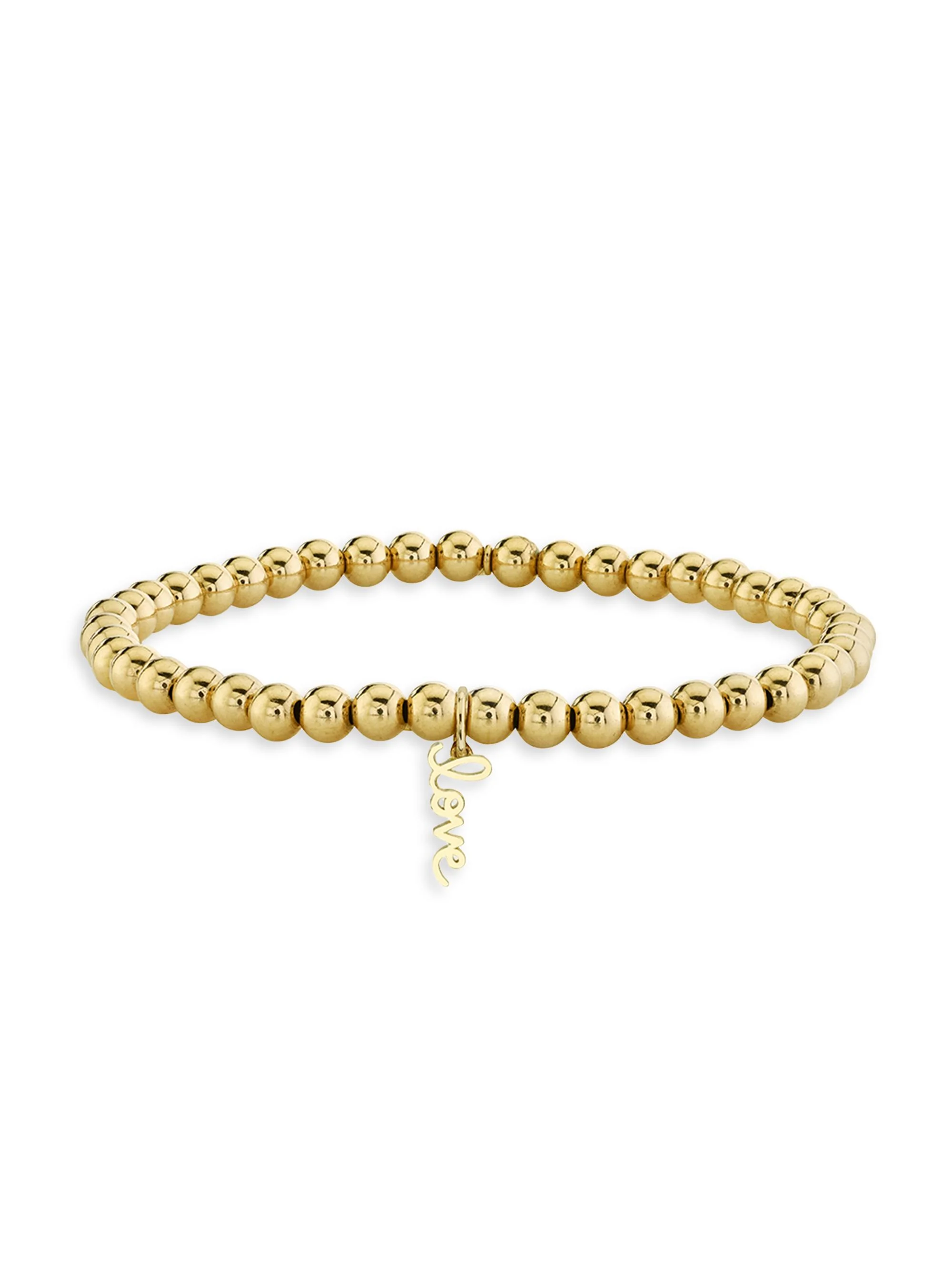 Women's Pure 14K Yellow Gold "Love" Beaded Stretch Bracelet - Yellow Gold - 1