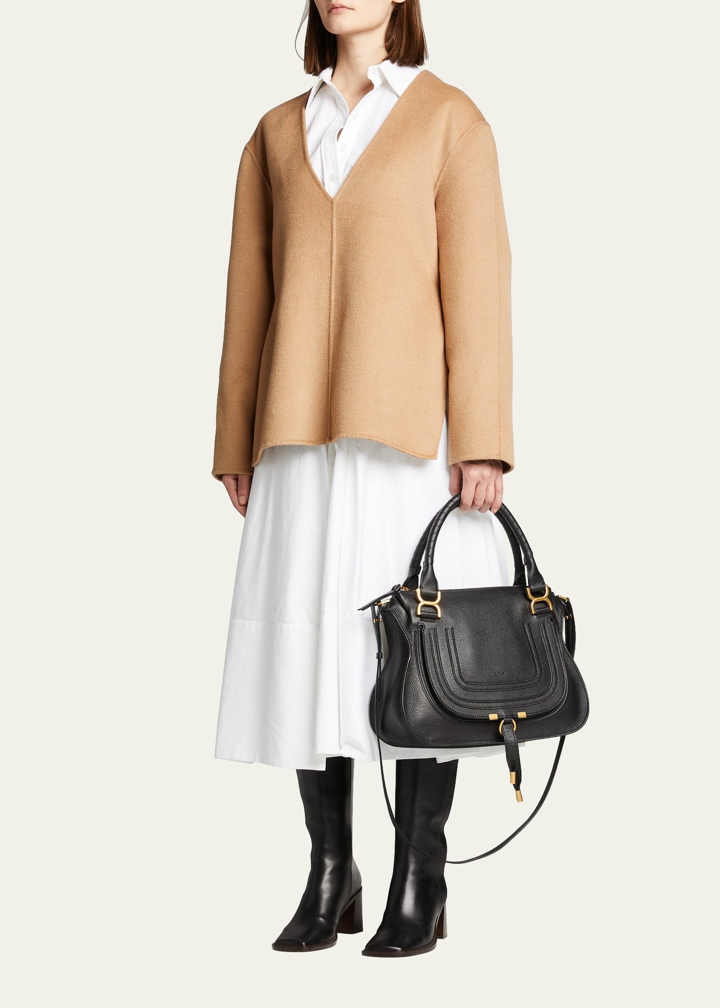 Marcie Medium Double Carry Satchel Bag in Grained Leather - 6