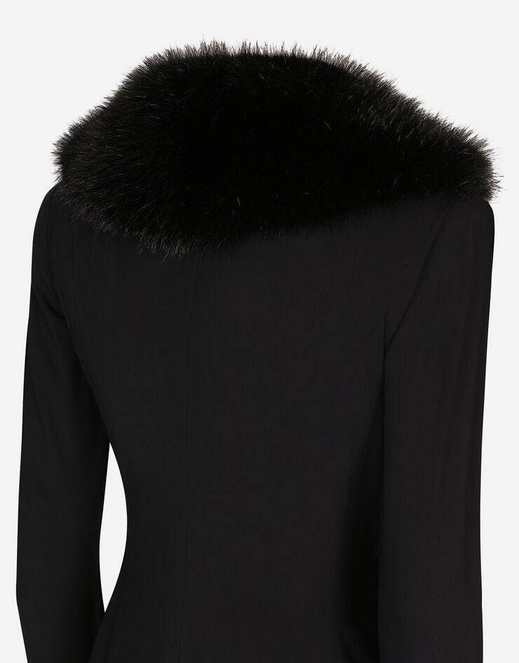 Long silk georgette coat with faux fur collar - 11