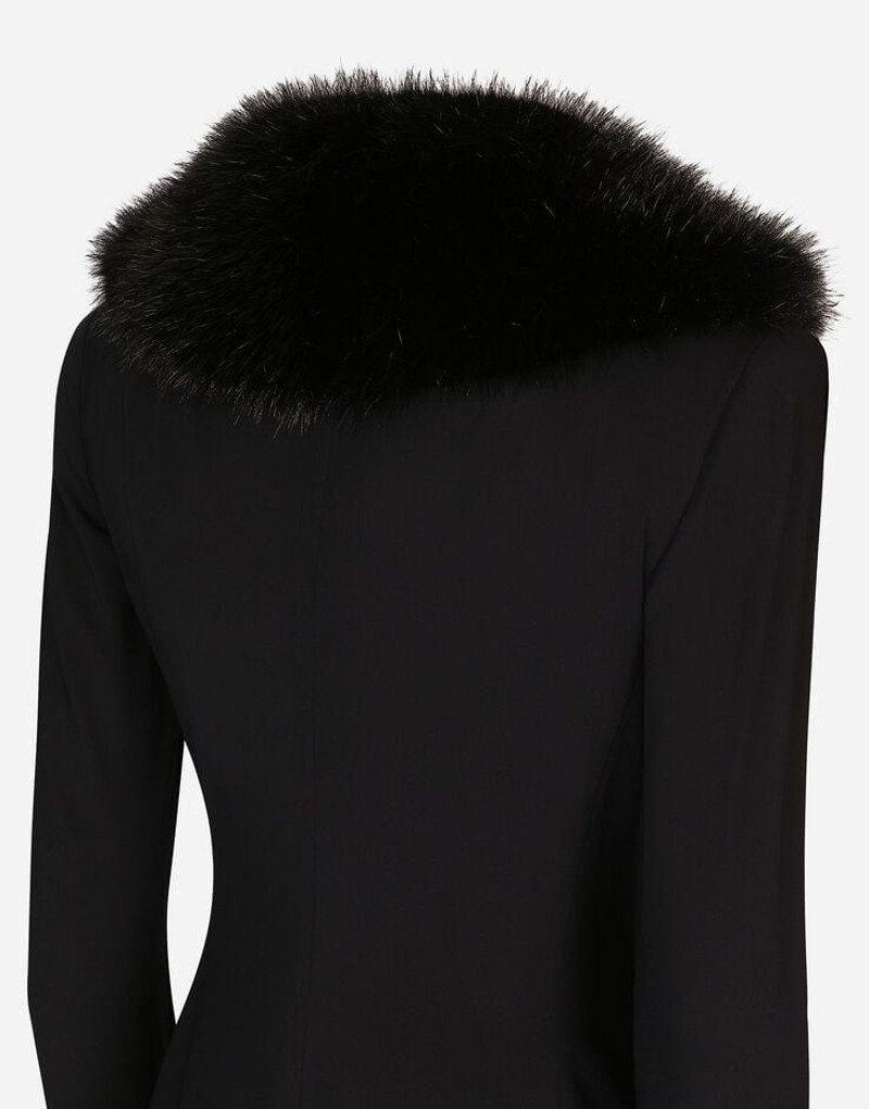 Long silk georgette coat with faux fur collar 11