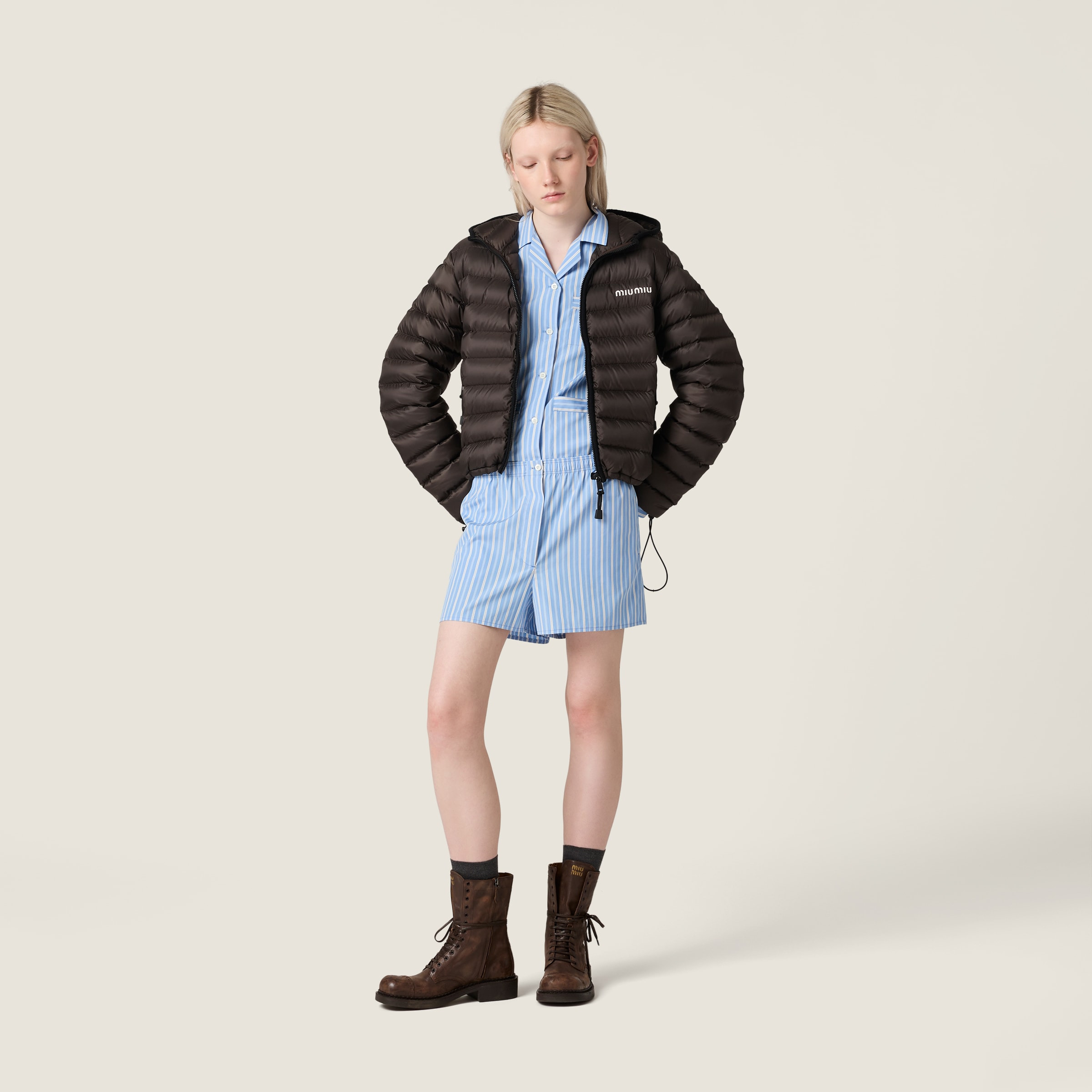 Light pongé down hoodie jacket - 2