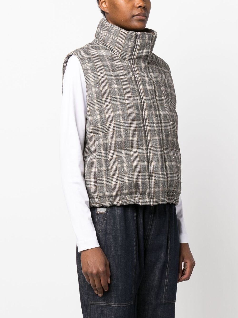 check-print padded gilet - 3