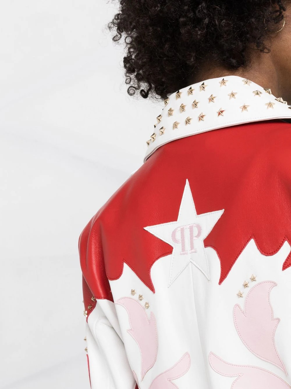 cowboy intarsia leather jacket - 3