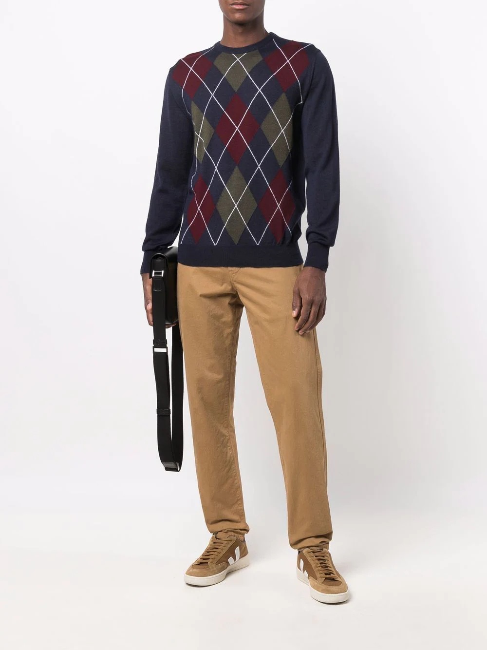 argyle check-print fine-knit jumper - 2