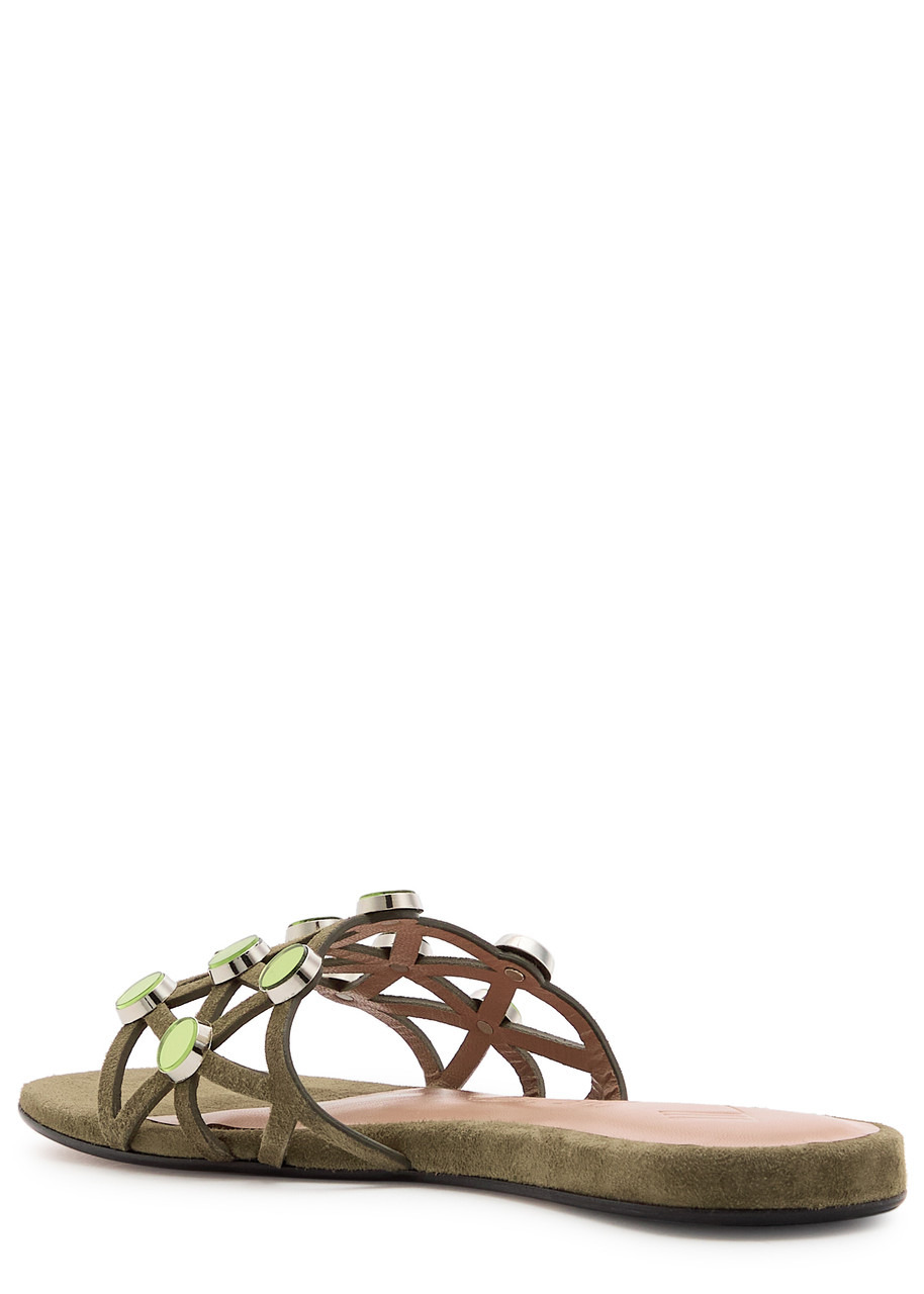 The Attico Grid Embellished Suede Sliders - 2