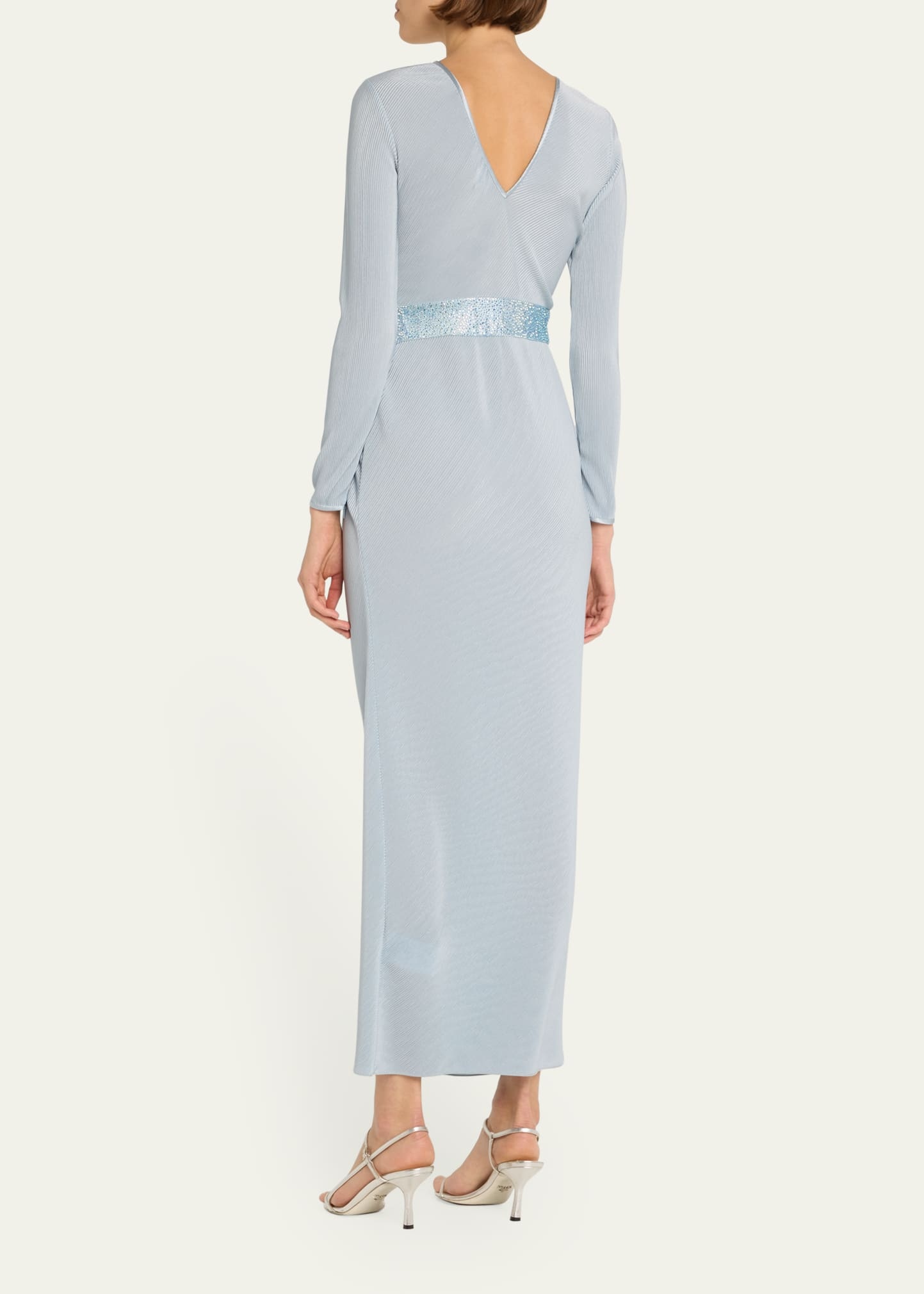 Plisse Jersey Gown with Beaded Hip Detail - 3