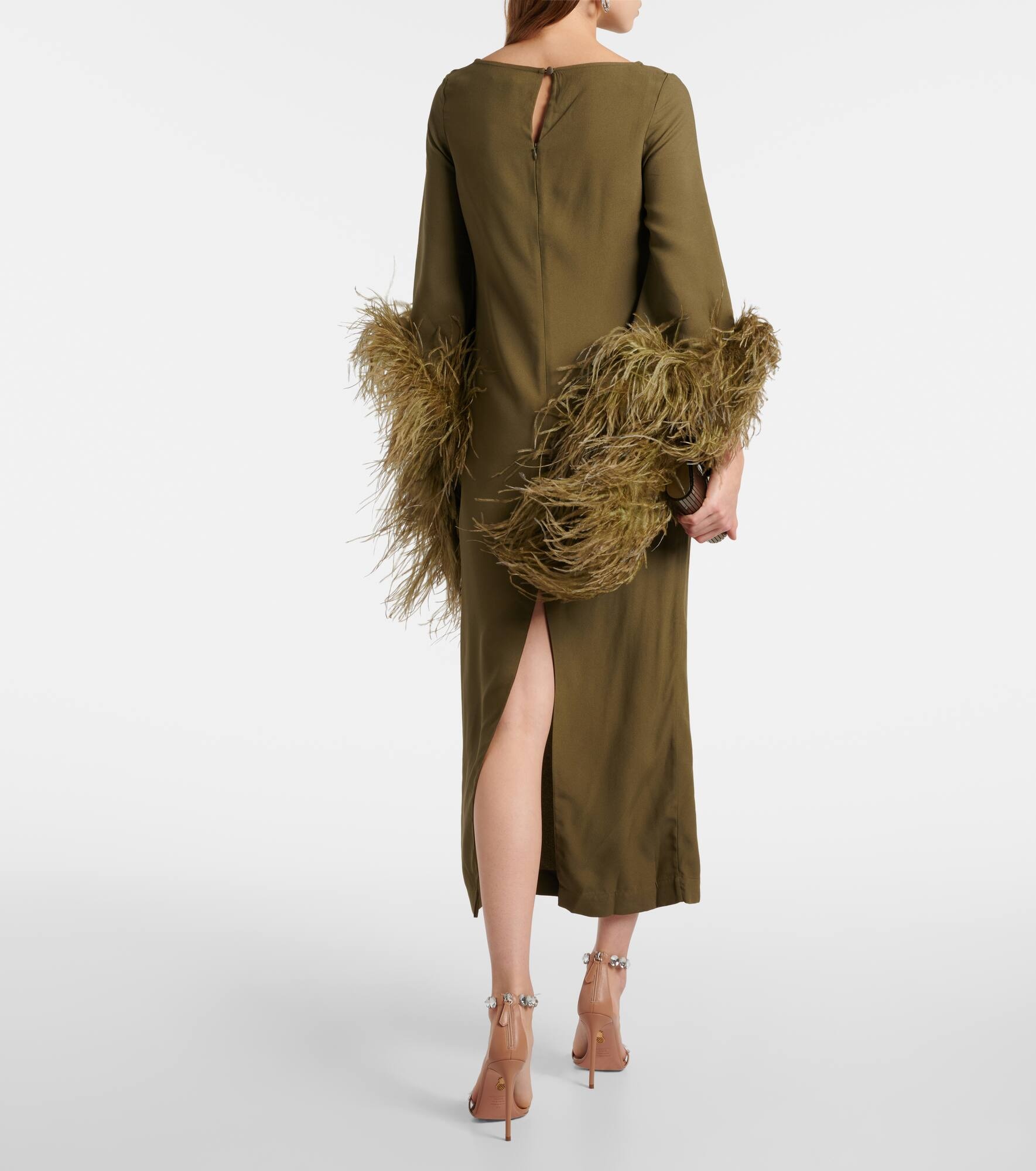 Del Lago feather-trimmed midi dress - 3