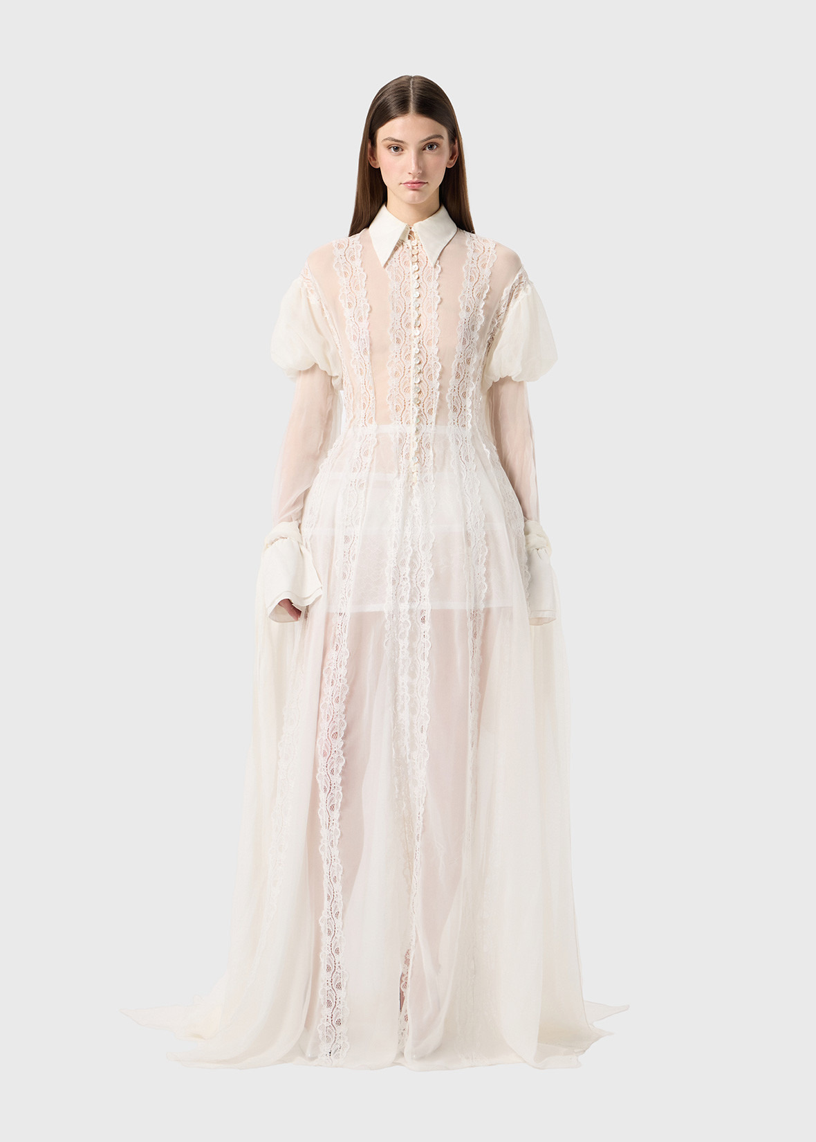 CHIFFON AND LACE SHIRT DRESS - 3