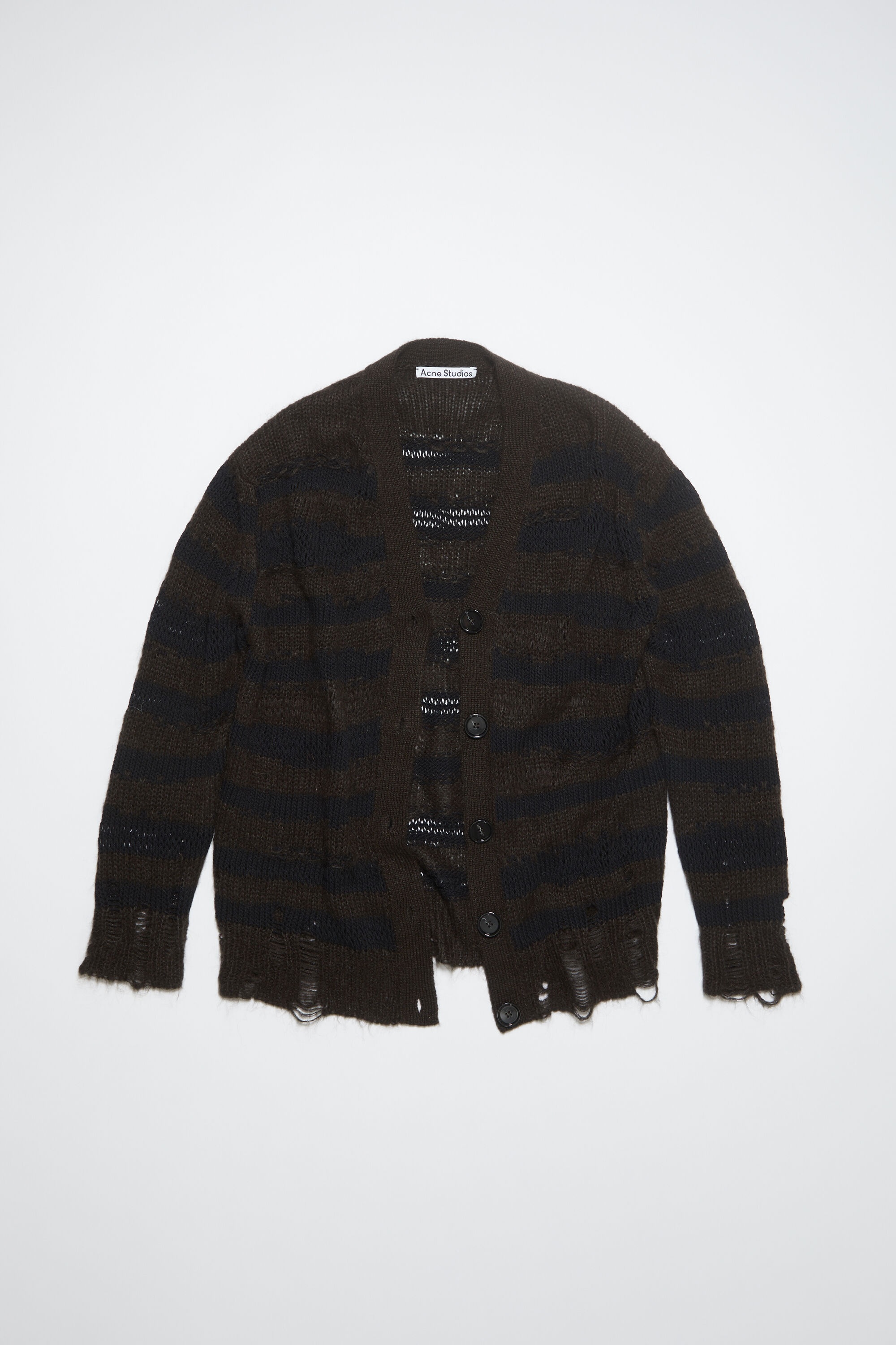 Distressed stripe cardigan - Warm Charcoal Grey/Black - 1