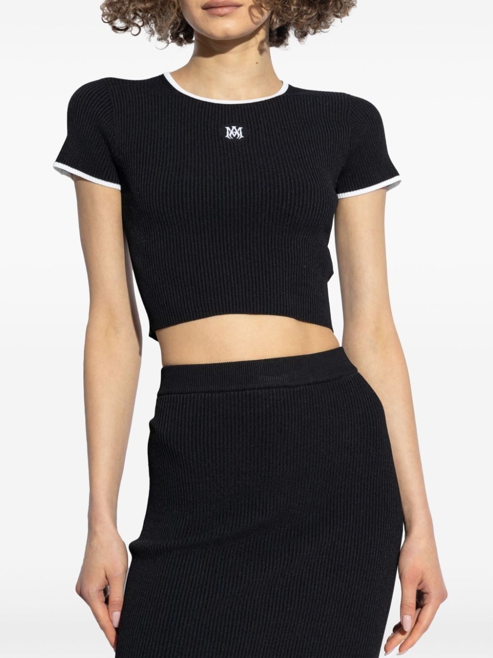 ribbed embroidered logo crop top - 3