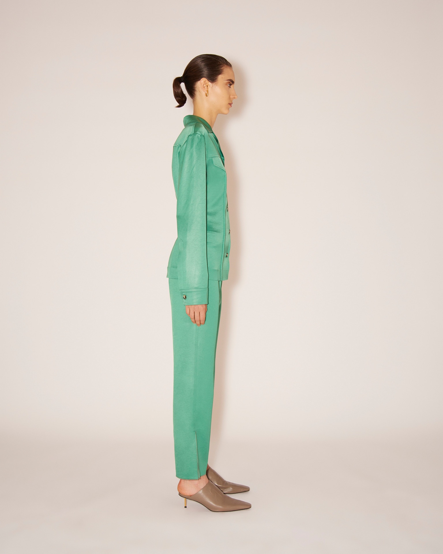 TOSCA - Glossy satin patch pocket shirt - Green - 3