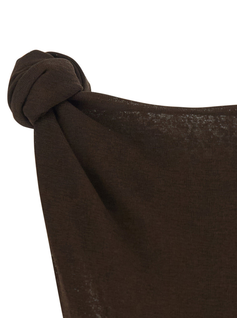 Marl Brown Long Dress With Layered Design And Knot Detail Tech Fabric Women 3