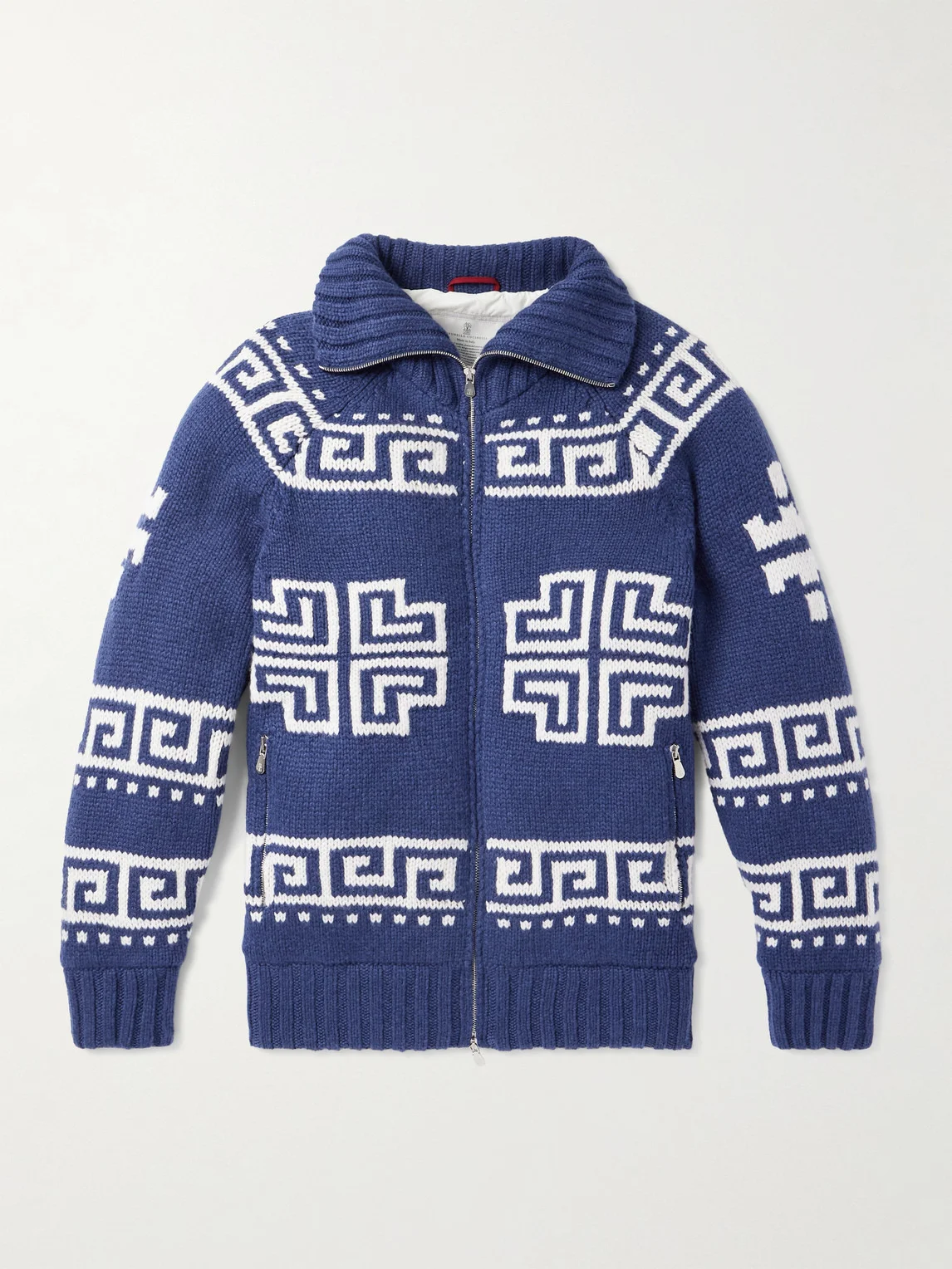 Jacquard-Knit Cashmere Down Rollneck Cardigan - 1