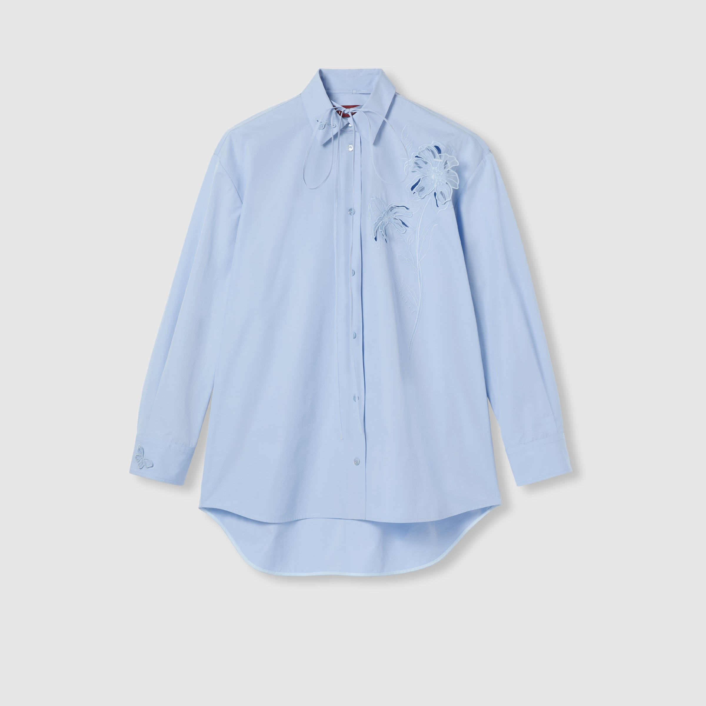Cotton poplin shirt with embroidery - 1