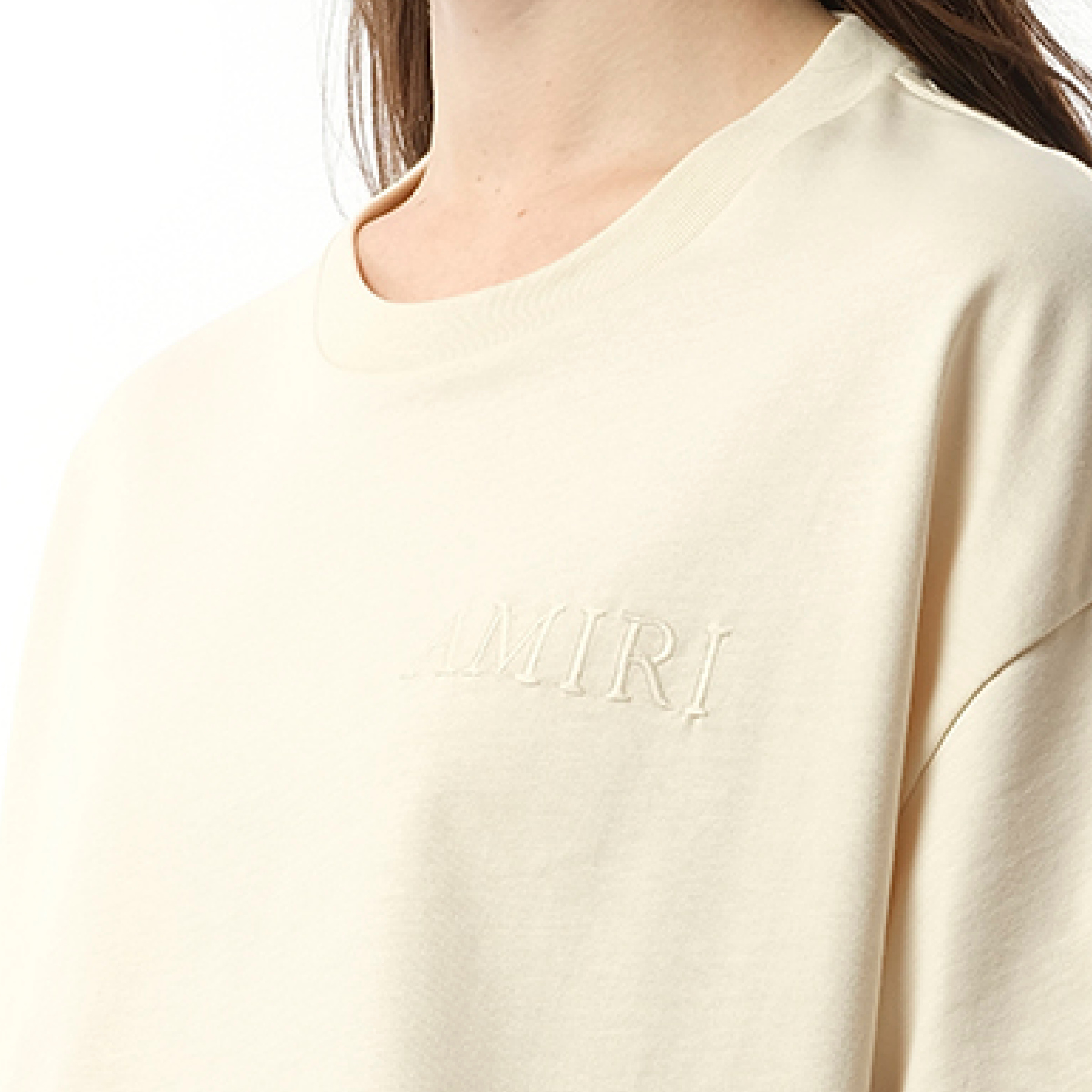 Amiri Embroidered Cropped T-Shirt in Alabaster - 3