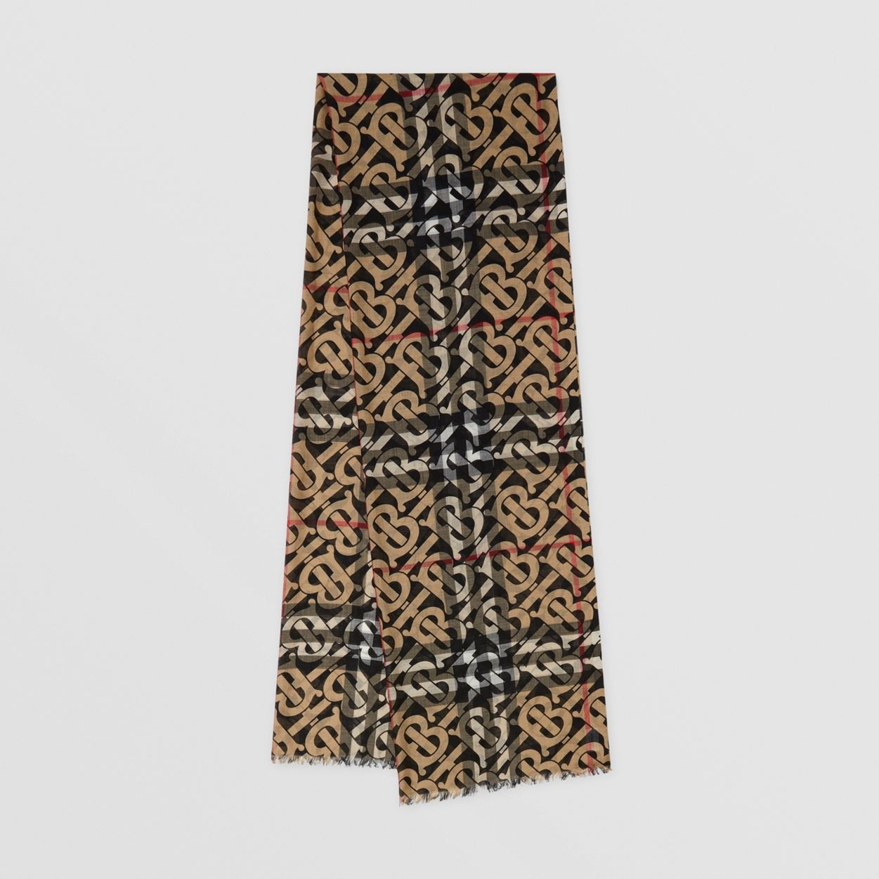 Monogram Print Lightweight Check Wool Silk Scarf - 1