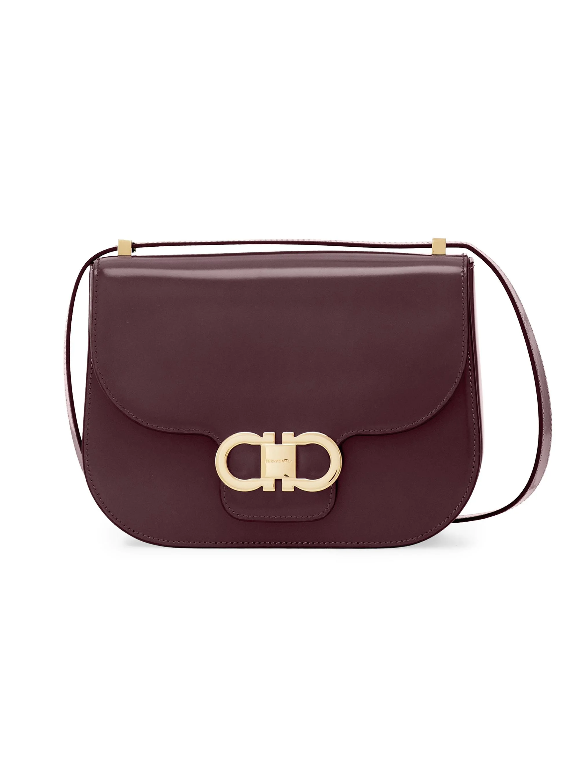 Women's Double Gancini Flap Leather Crossbody Bag - Plum - 1