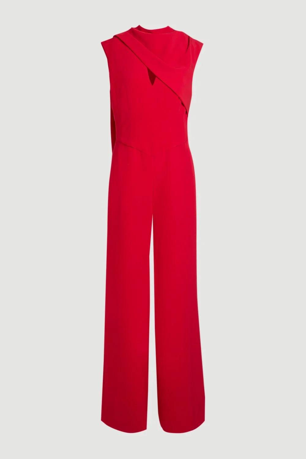 Tailored Crepe Cape Asymmetric Cape Neck Detail Jumpsuit - 1