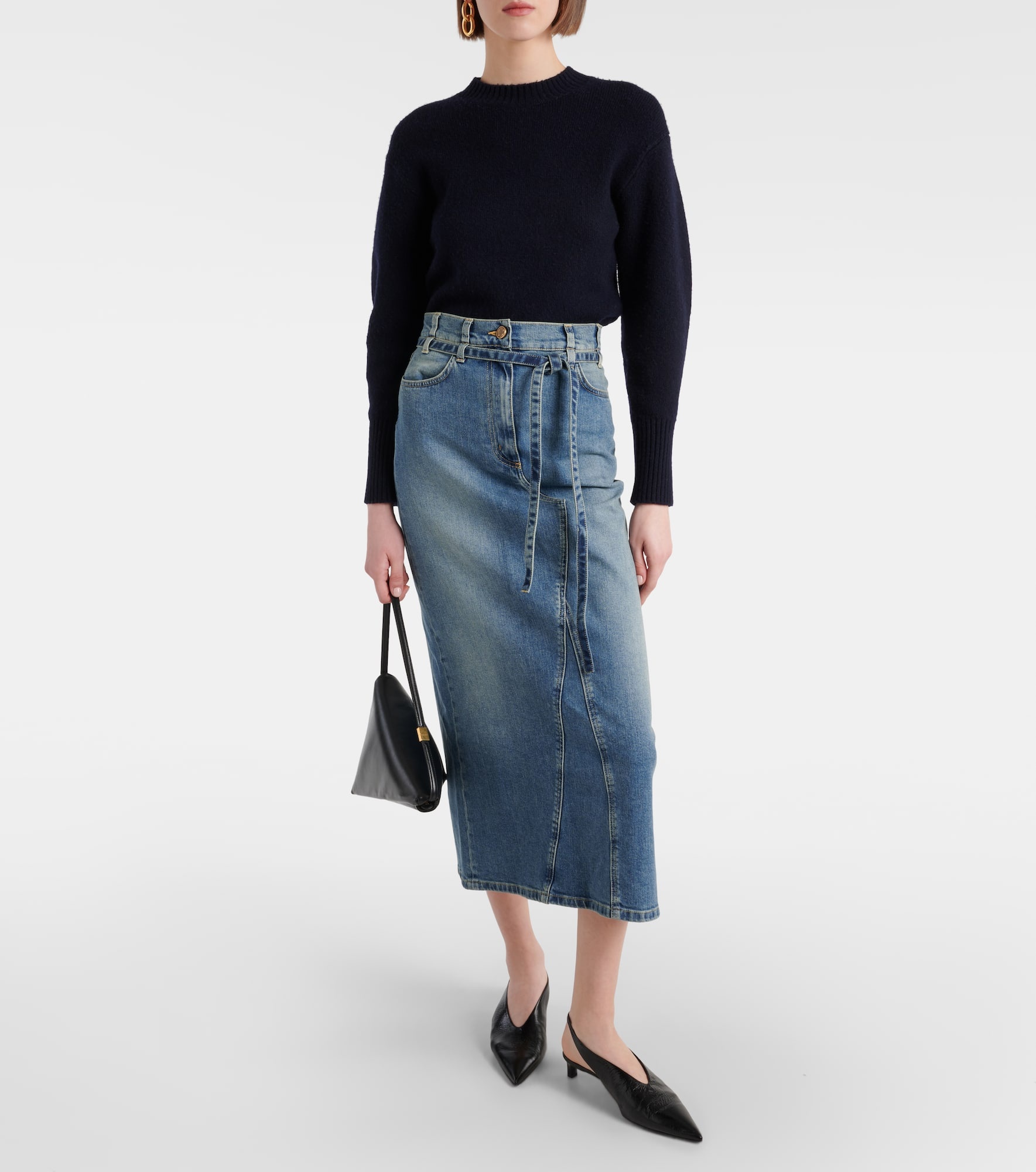 High-rise denim midi skirt - 2