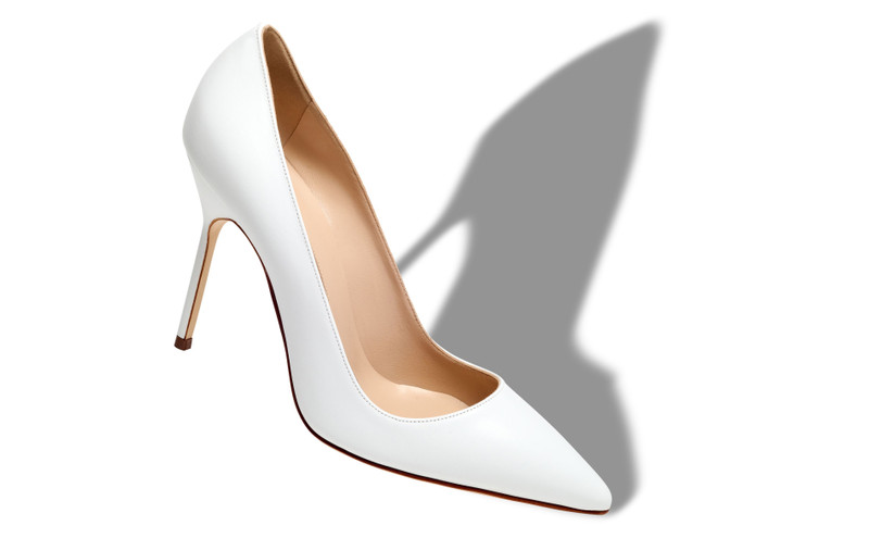 Manolo Blahnik White Calf Leather Pointed Toe Pumps outlook