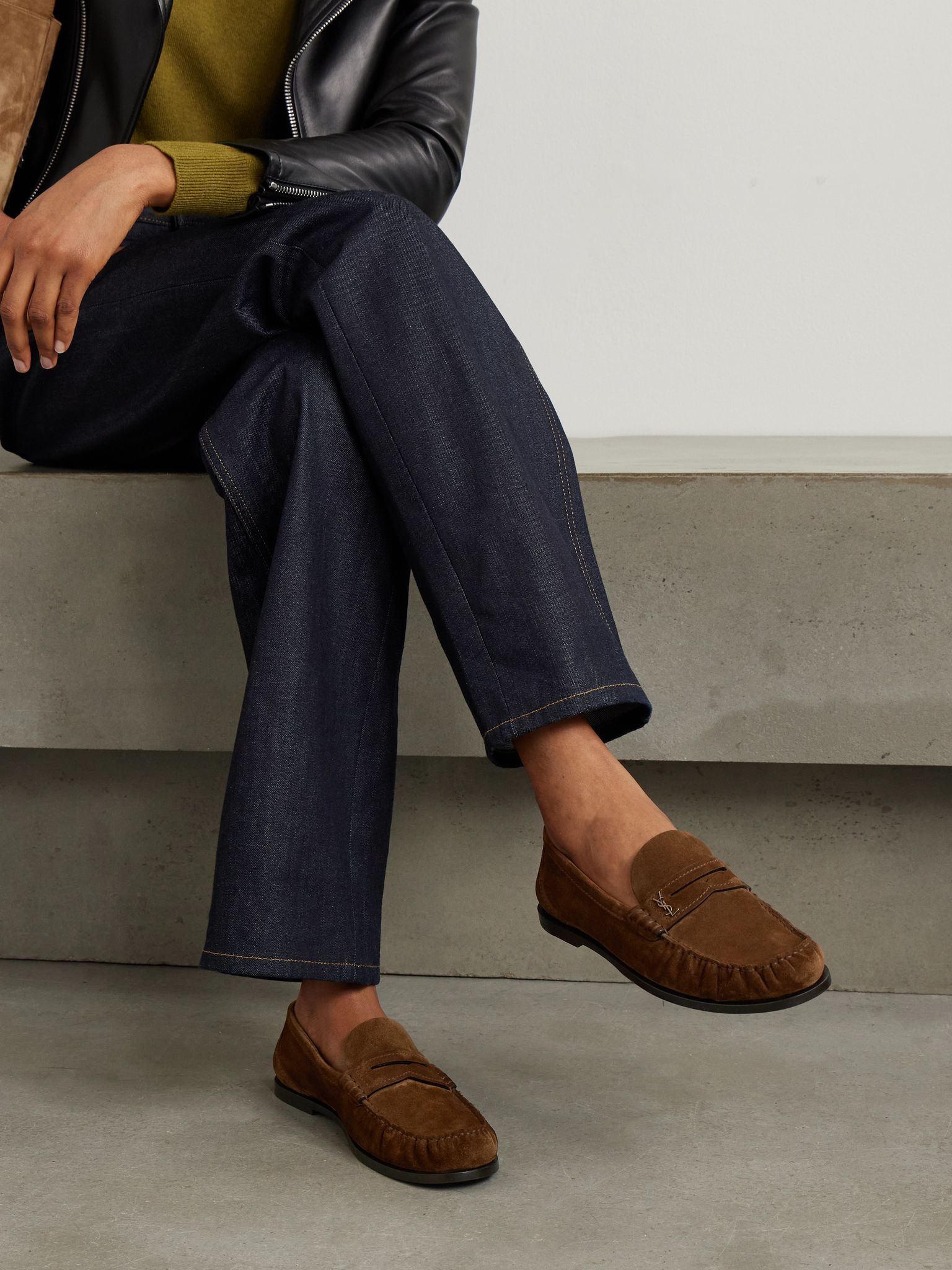 Laurent logo-embellished suede penny loafers Brown - 2