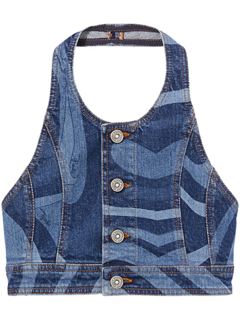 Marmo-print denim crop top - 1