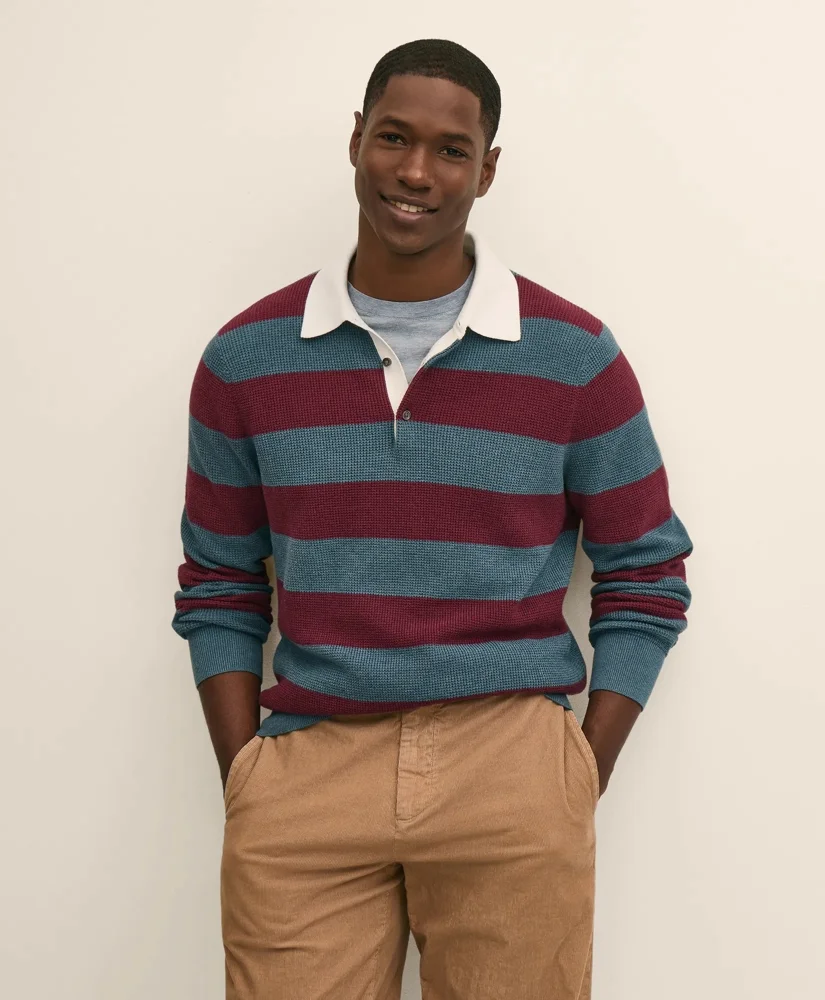 Supima® Cotton Waffle-Stitch Rugby Sweater - 1