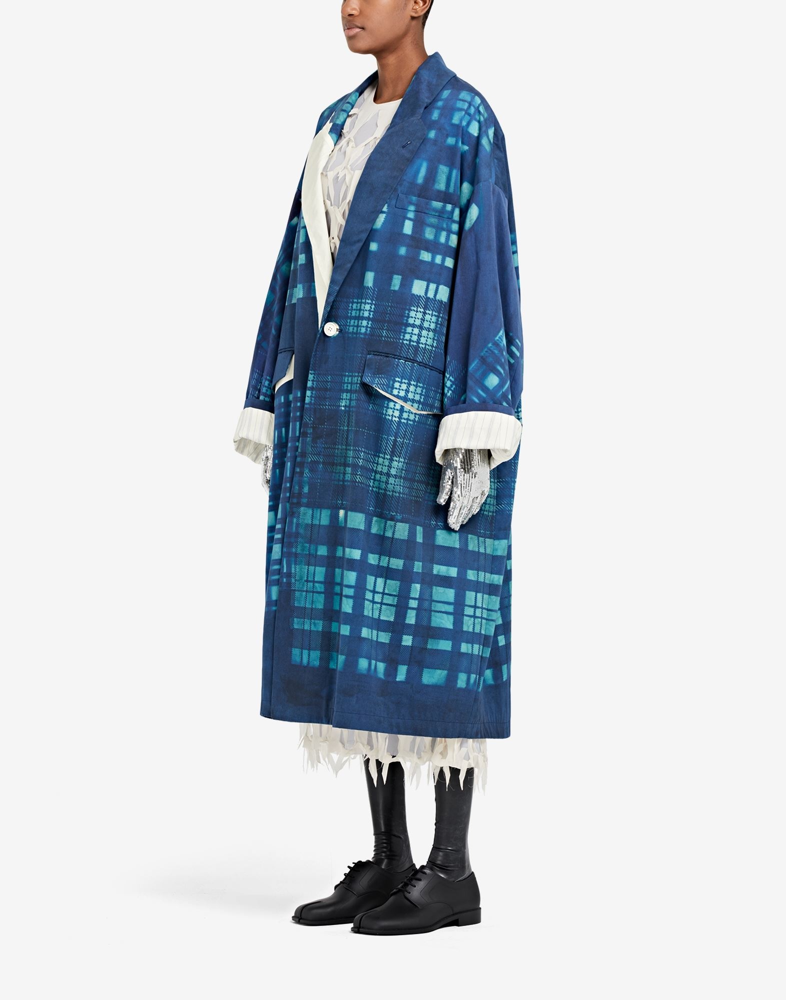 Check Cyanotype Oversized Coat - 5