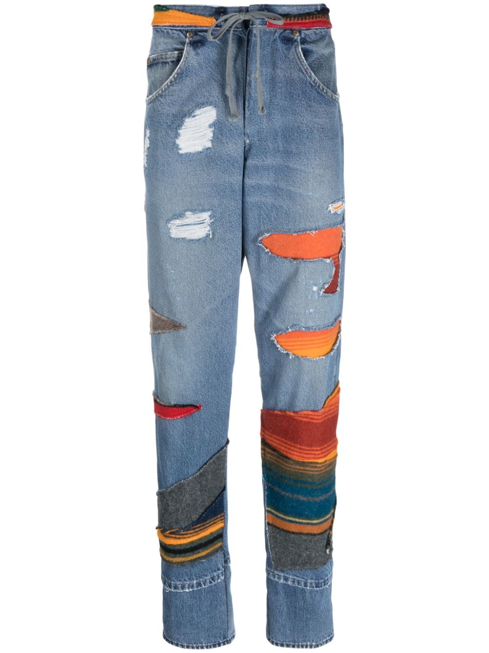 patchwork mid-rise tapered jeans - 1
