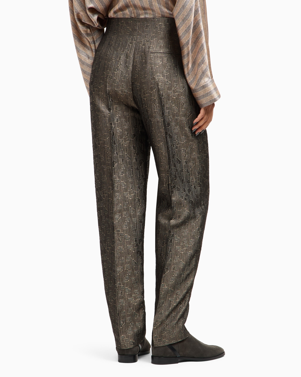 JACQUARD SILK AND WOOL SINGLE-PLEAT TROUSERS - 3