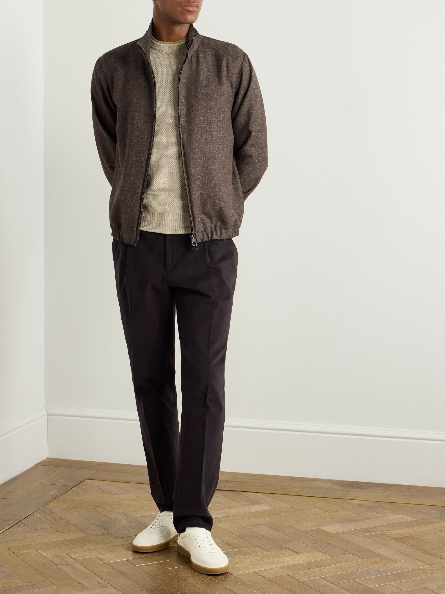 Linen and Wool-Blend Canvas Bomber Jacket Brown - 2