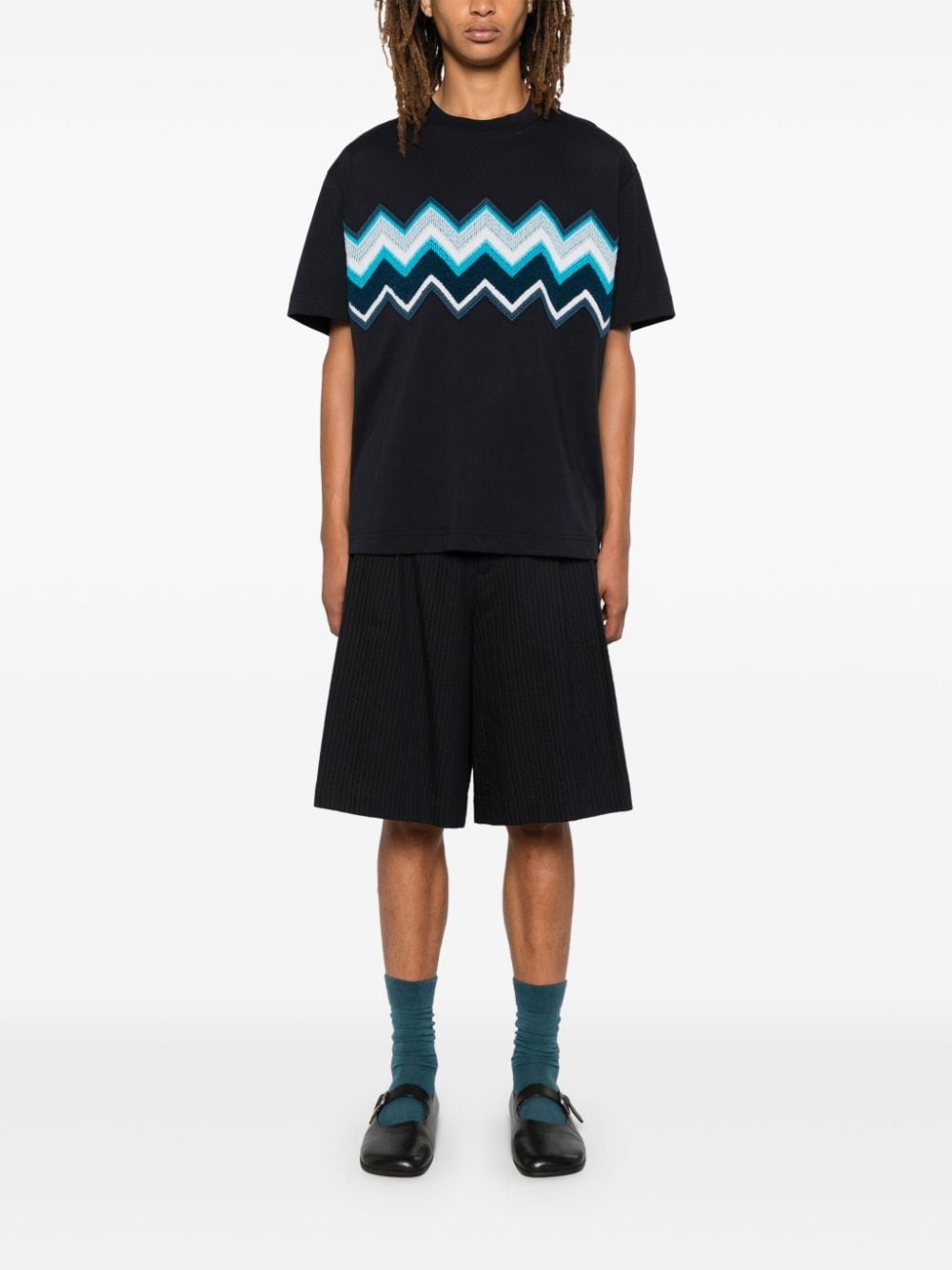 zig zag embroidered cotton T-shirt - 2