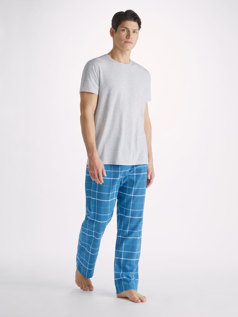 Derek Rose Men's Lounge Trousers Kelburn 33 Brushed Cotton Blue outlook