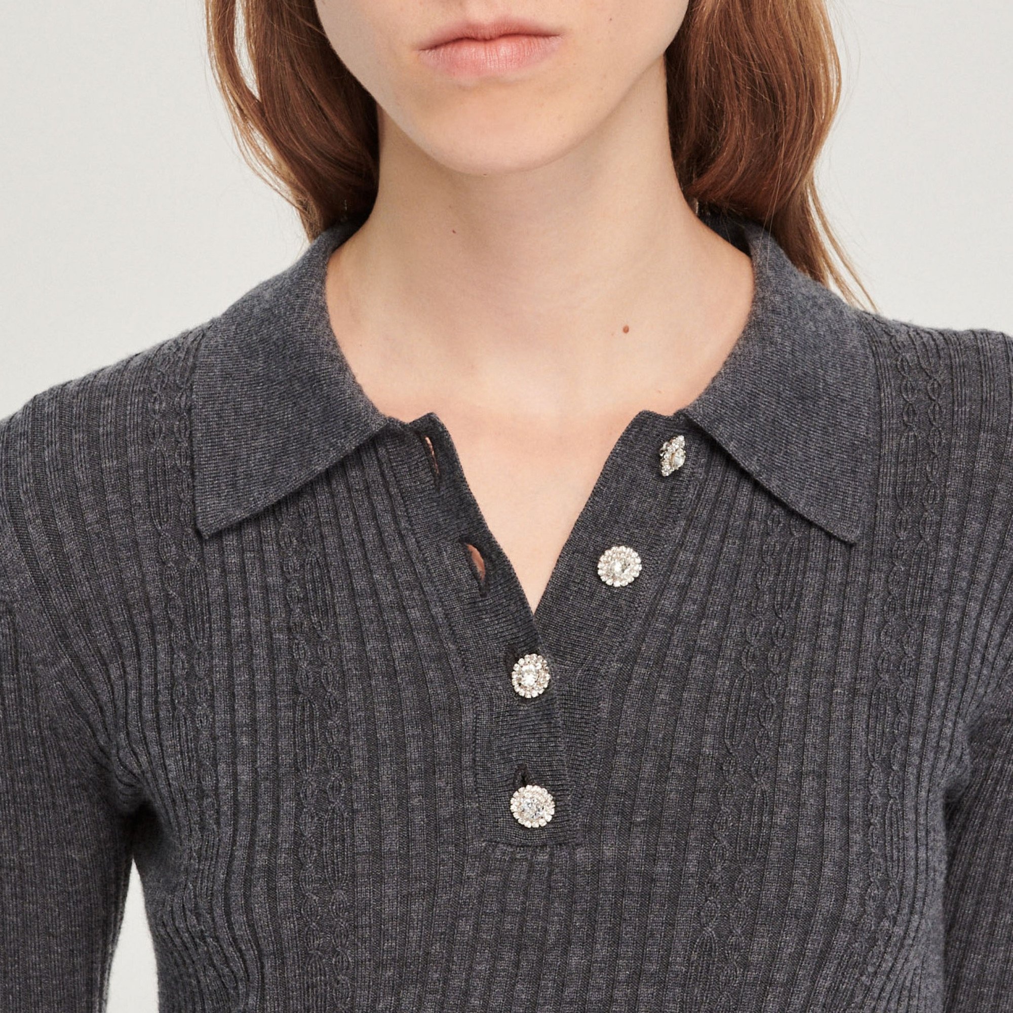 Knit sweater with jewel buttons - 4